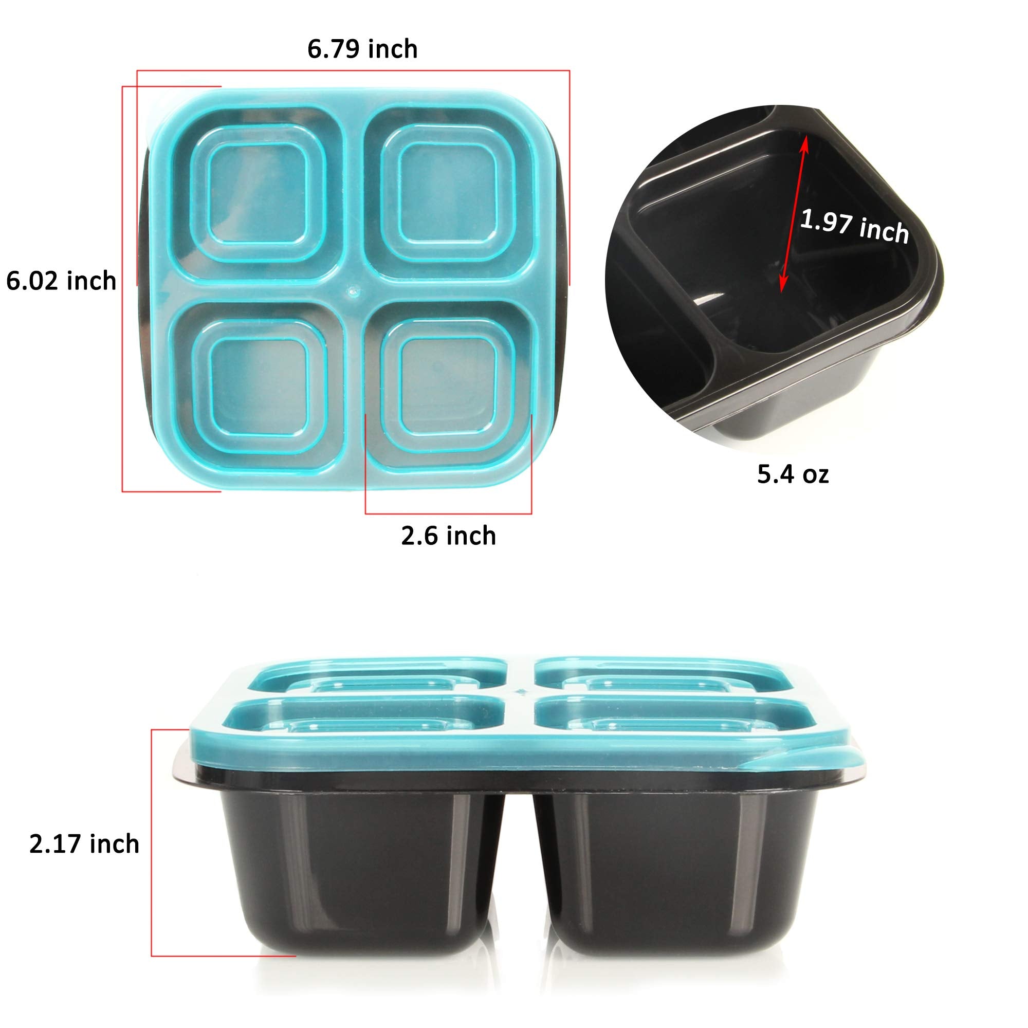 Youngever 8 Pack 4-Compartment Reusable Snack Box Food Containers, Bento Lunch Box, Meal Prep Containers, Divided Food Storage Containers