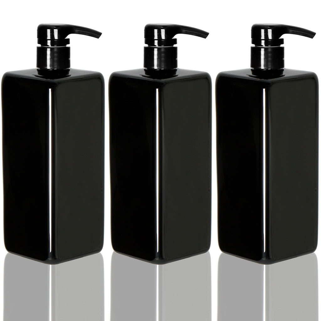 Youngever 3 Pack Pump Bottles for Shampoo 24 Ounce, Empty Shampoo Pump Bottles, Plastic Square with Lockdown-Leak Proof-Pumps