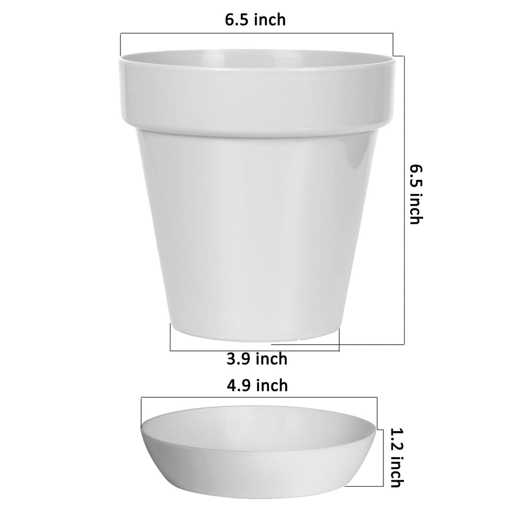 Youngever 7 Pack 6.5 Inch Plastic Planters, Indoor Flower Plant Pots, Classic Decorative Gardening Pot with Drainage