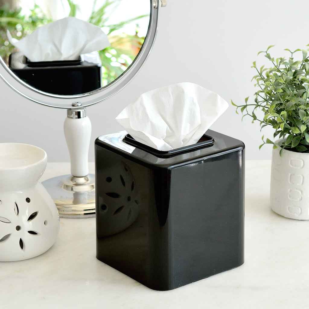 Youngever 2 Pack Tissue Box Covers, Plastic Square Tissue Box Holders, Square Napkin Box Holders
