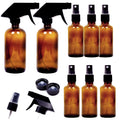 Youngever 8 Pack Empty Amber Glass Spray Bottles Set, 2 Pack 8 Ounce and 6 Pack 4 Ounce Refillable Containers for Essential Oils, Cleaning Products, Durable Black Trigger Sprayer Fine Mist and Stream