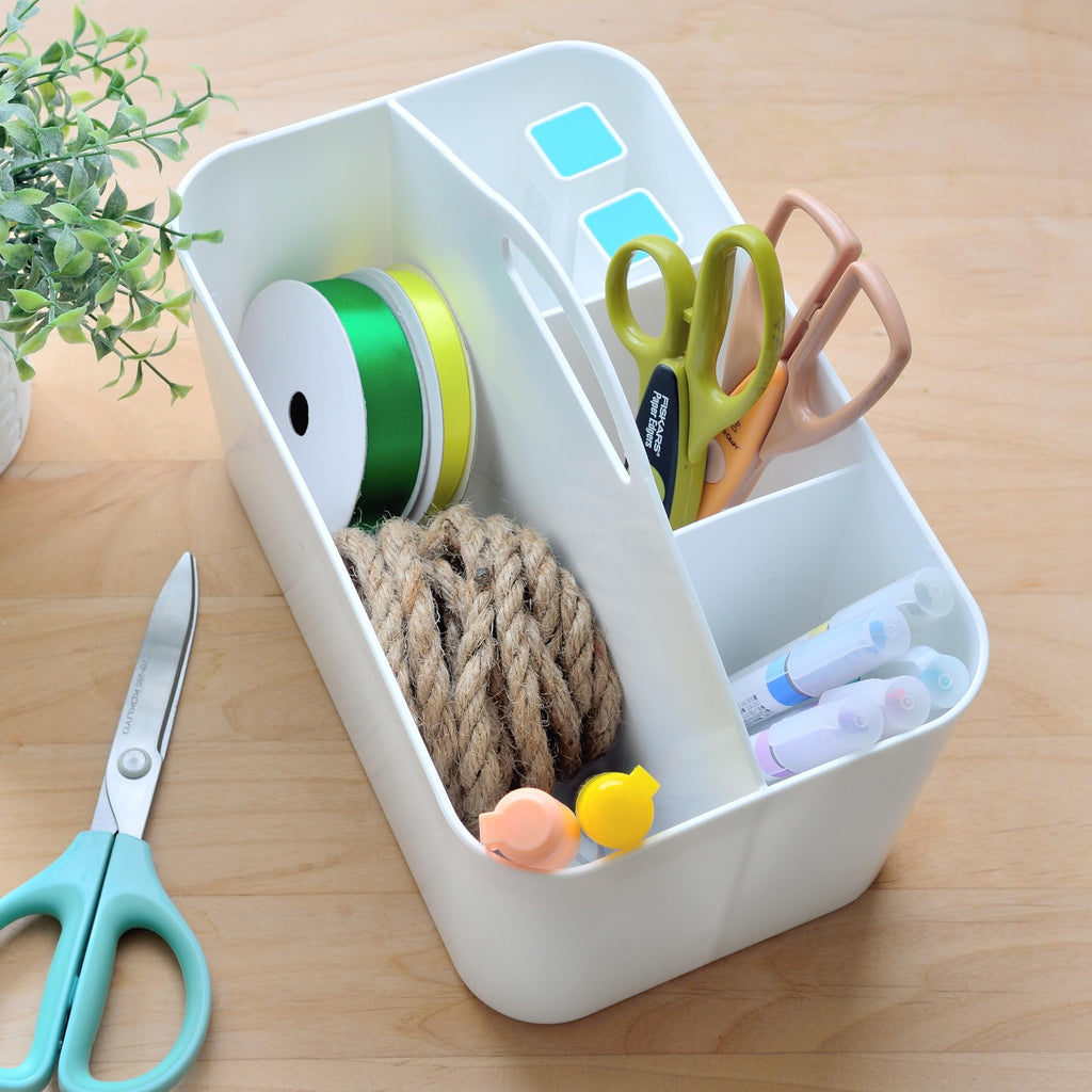 Youngever Plastic Shower Caddy Storage Organizer Utility Tote, Storage Caddy, Divided Basket Bin, Plastic Pantry Caddy Storage Bin, White Divided Caddy Organizer, Under Sink Cabinet Organizer Basket