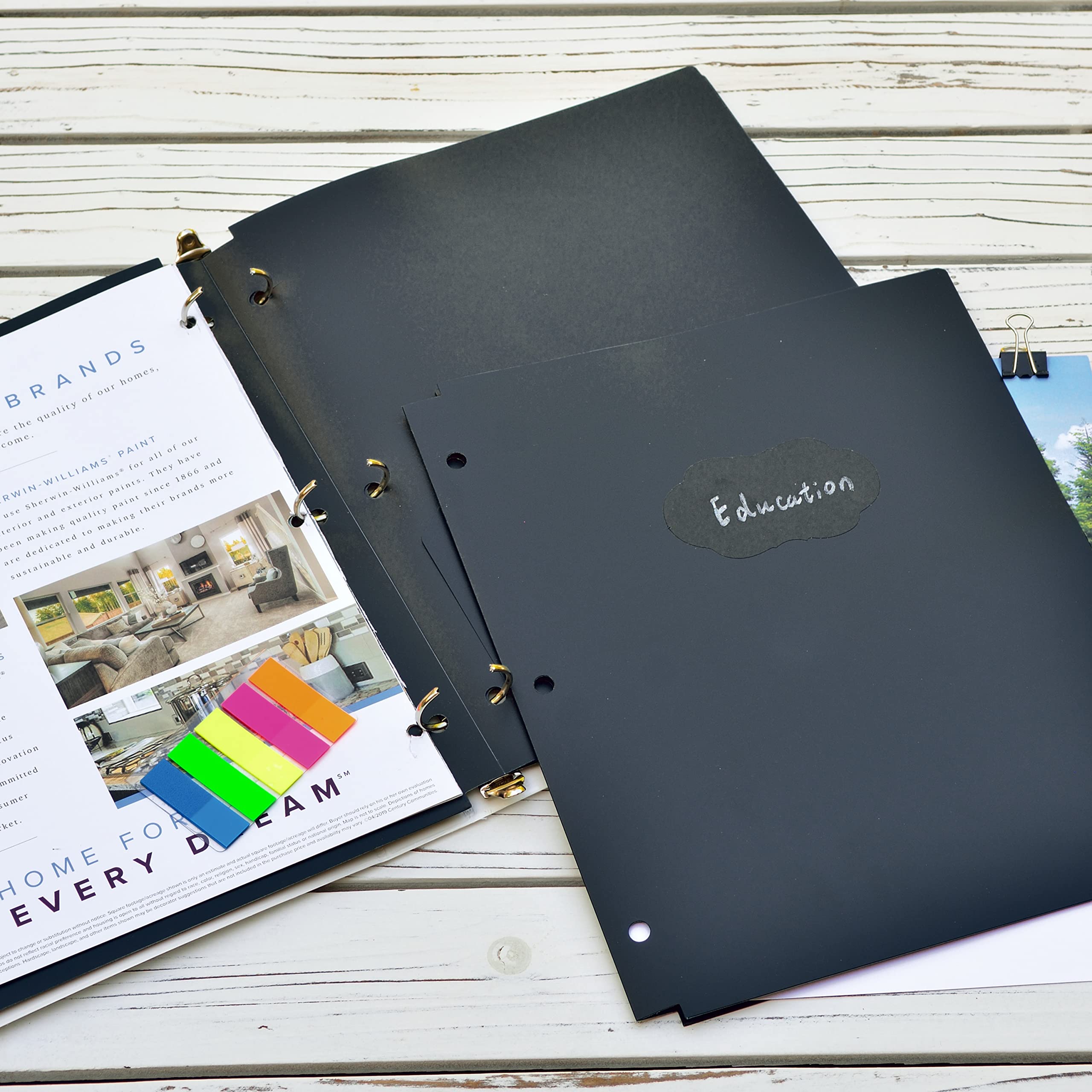 Youngever 6 Pack Heavy Duty Plastic Two Pocket Folders, Binder Dividers with Pocket, 3 Hole Punch Folder with Notches, Binder Folders