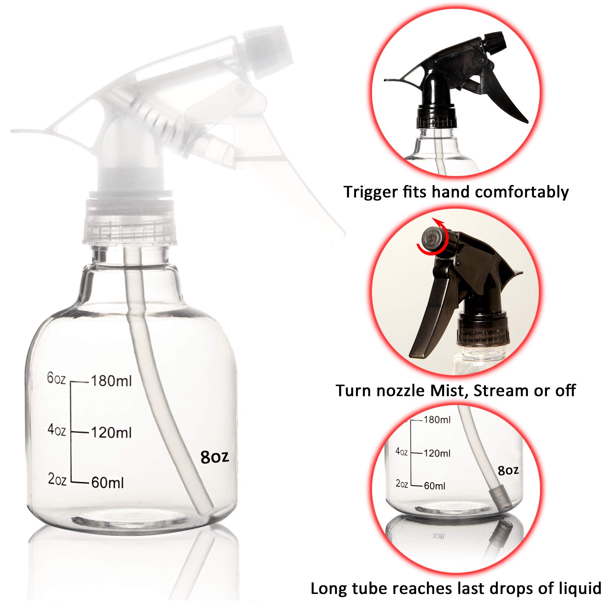 Youngever 6 Pack Empty Plastic Spray Bottles, Spray Bottles for Hair and Cleaning Solutions