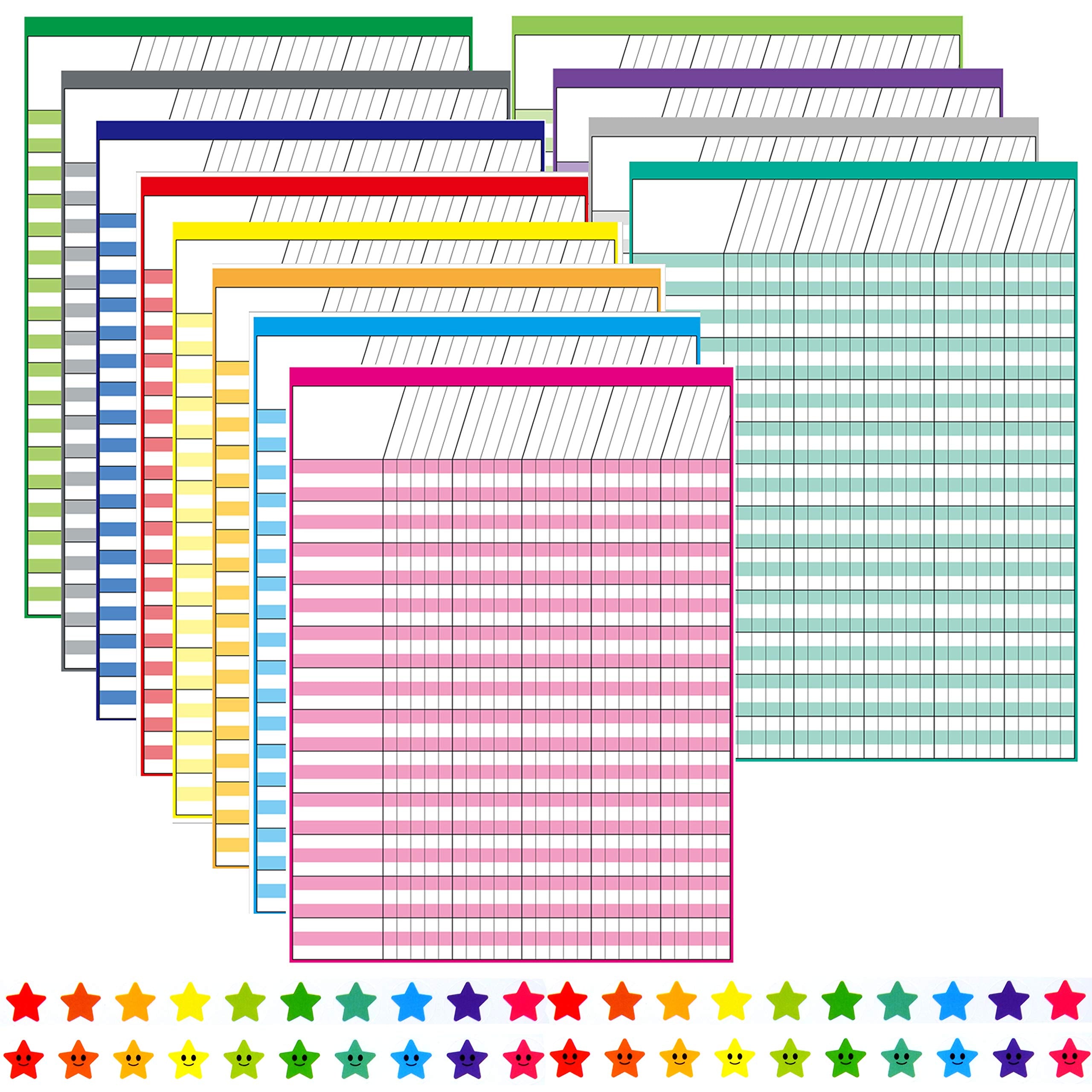 Youngever 17 Inch x 22 Inch Multi-Color Laminated Dry Erase Incentive Chart with Reward Stickers for Chore Responsibility, School Attendance, Homework Progress Tracking Chart