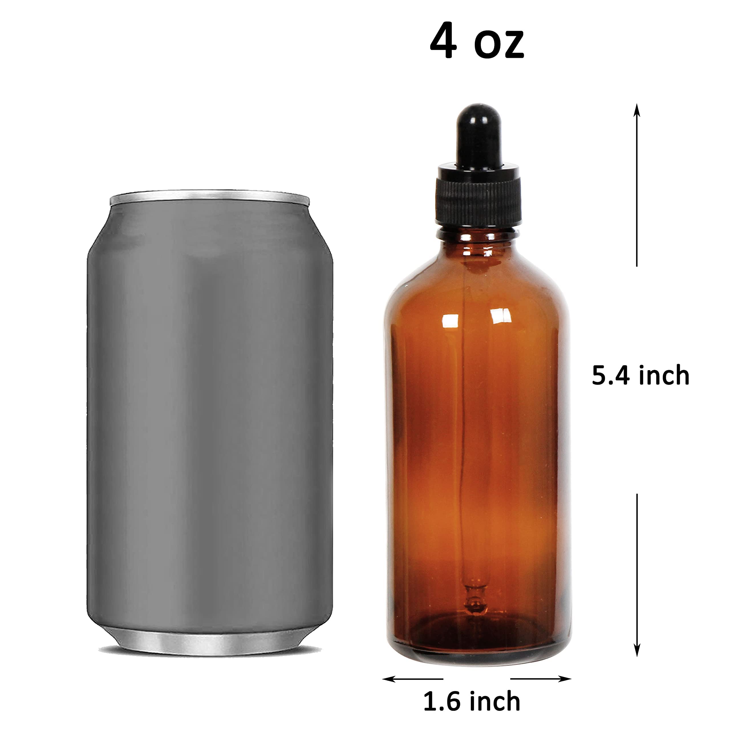 Youngever 16 Pack 4 Ounce Glass Dropper Bottles for Essential Oil, 2 Stainless Steel Mini Funnels