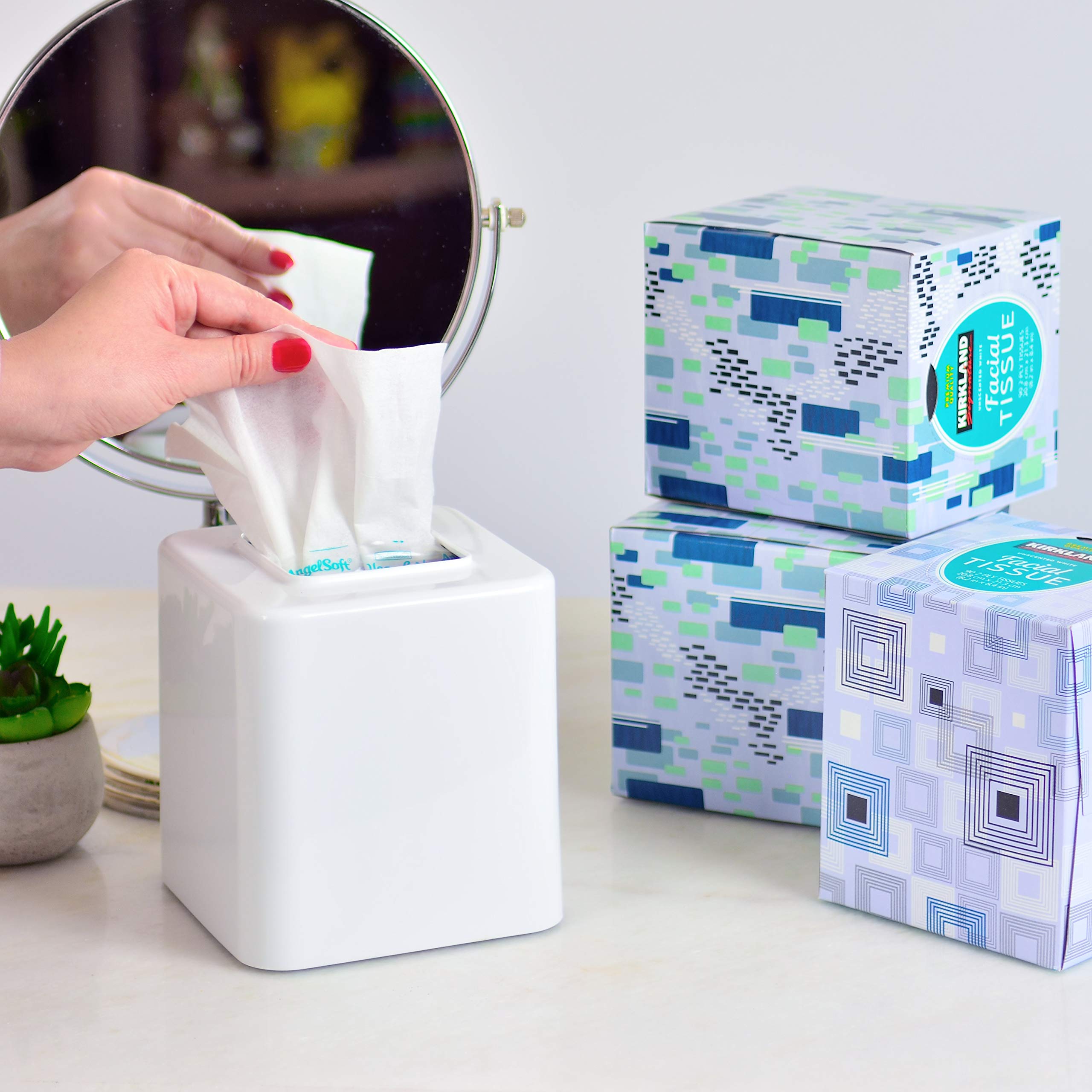 Youngever 2 Pack Tissue Box Covers, Plastic Square Tissue Box Holders, Square Napkin Box Holders