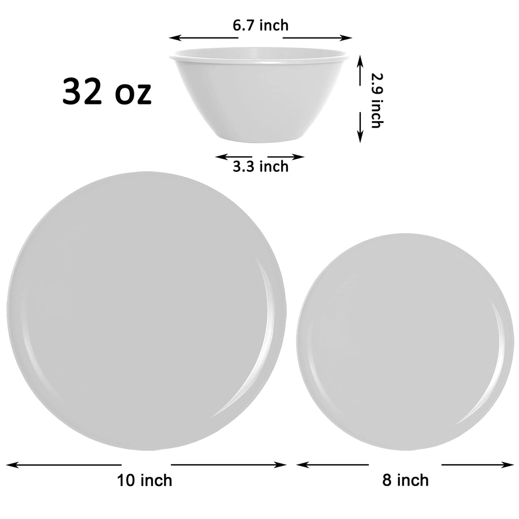 Youngever 18 Pieces Plastic Kitchen Dinnerware Set, Plates (8 Inch & 10 Inch), Bowls (32OZ), Service for 6