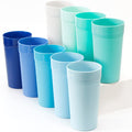 Youngever 18 Pack Unbreakable Plastic Tumblers 20 Ounce, Unbreakable Plastic Drinking Glasses, Plastic Cups, Set of 18 in 9 Coastal Colors