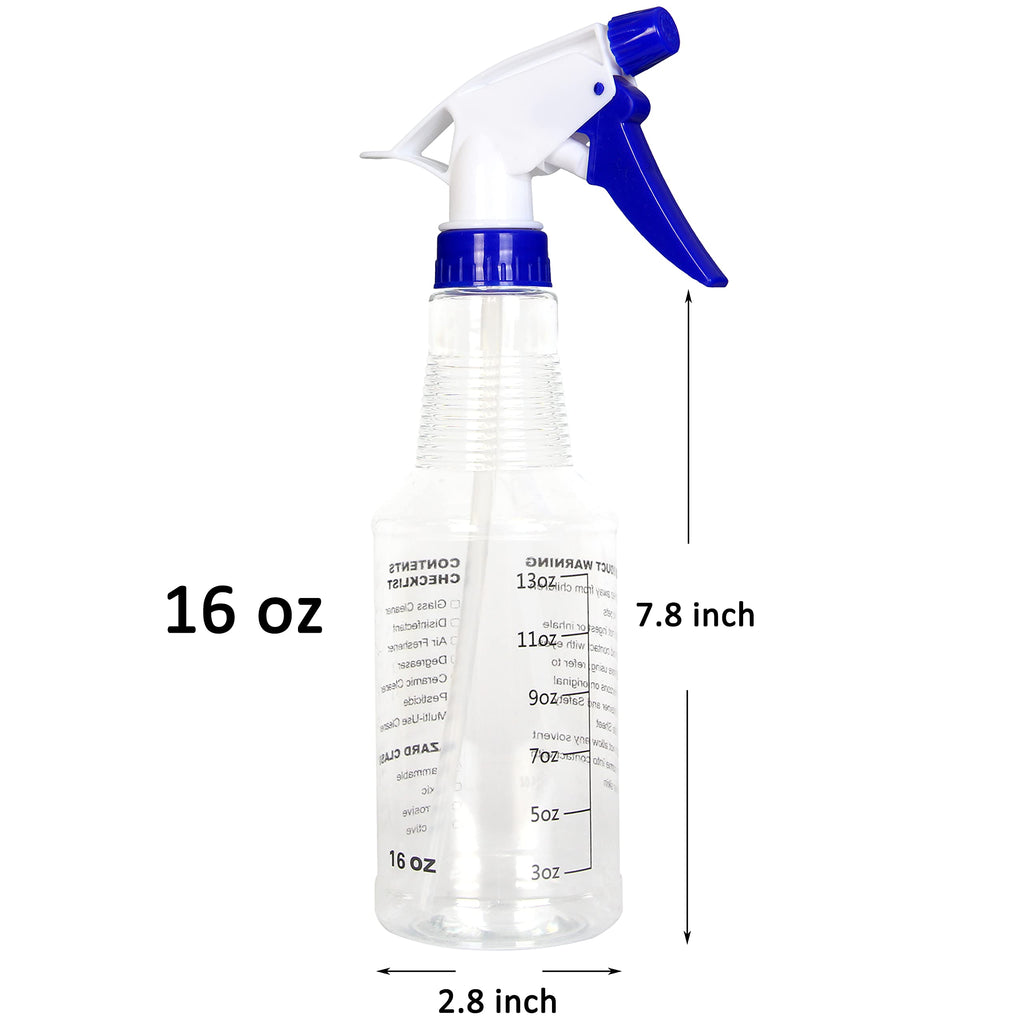Youngever 4 Pack Empty Spray Bottles, 16 Ounce Spray Bottles for Cleaning Solutions, Pressurized Sprayer, Adjustable Nozzle, Printed Measurements and Checkbox