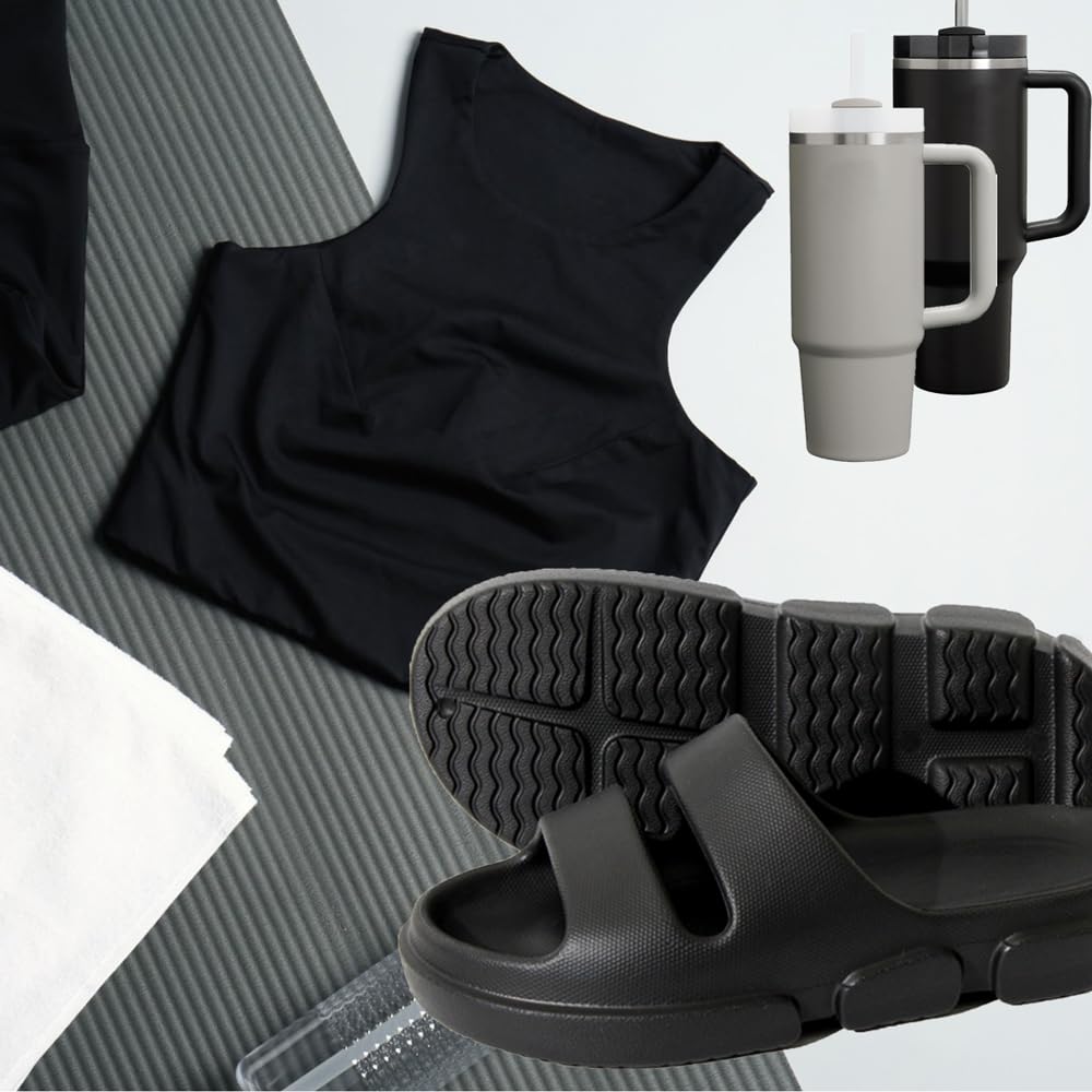 SPRUCE INT SHEYOUNG Slide Sandals for Women Indoor Outdoor, House Slippers for Woman, Non Slip Rubber Shower Slides, Two Strap Arch Support Sandals