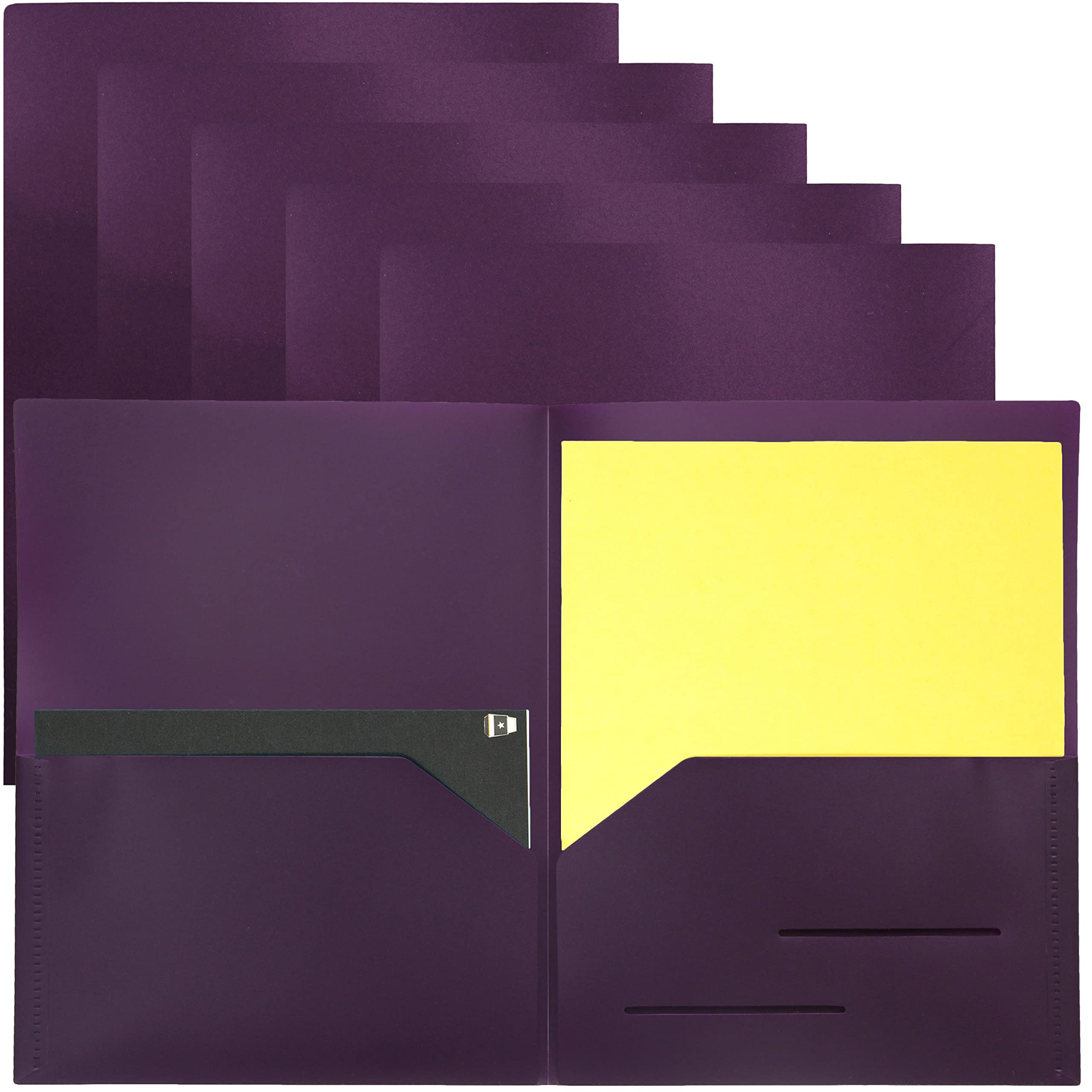 Youngever 6 Pack Heavy Duty Plastic Two Pocket Folders, Heavy Duty Plastic 2 Pocket Folder