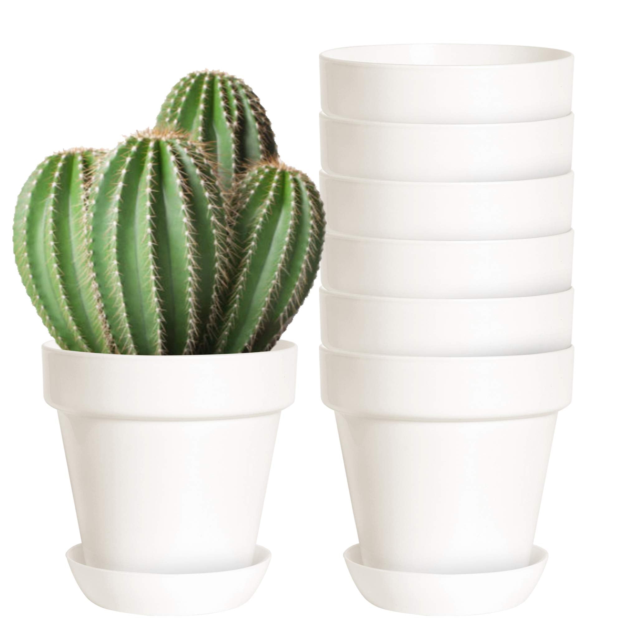 Youngever 8 Pack 5.5 Inch Plastic Planters Indoor Flower Plant Pots, Classic Decorative Gardening Pot with Drainage Holes