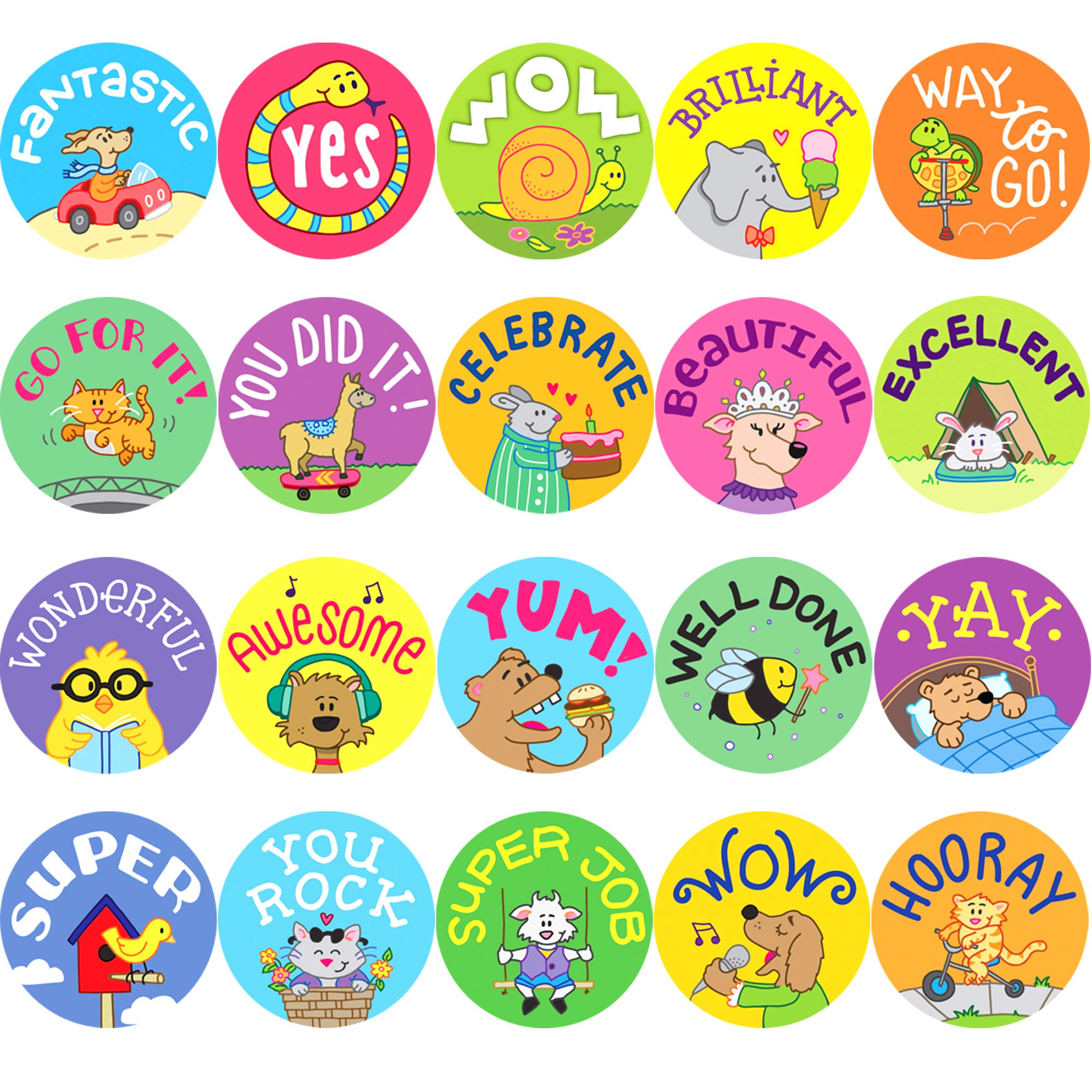 Youngever 2000 Pack Reward Stickers for Teachers in 20 Unique Designs, Animal Cartoon Motivational Stickers, Fun Motivational Stickers
