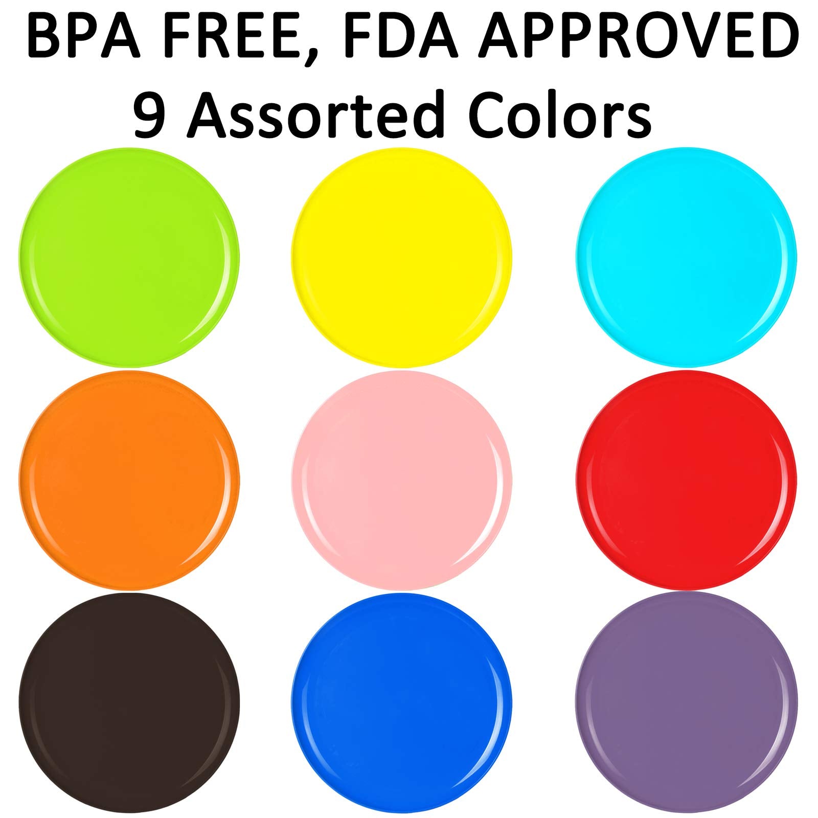 Youngever 10 Inch Plastic Plates, Large Plates, Dinner Plates, Set of 9