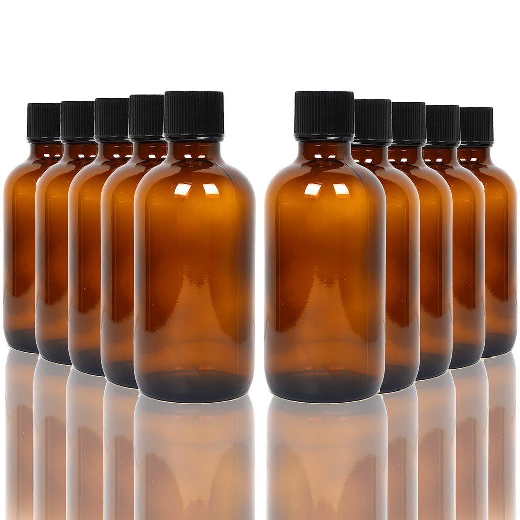 Youngever 16 Pack 3.5 Ounce Empty Glass Bottles with Lids, Amber Glass Tight Seal Lids, Refillable Container for Essential Oils, Vanilla Extract and More