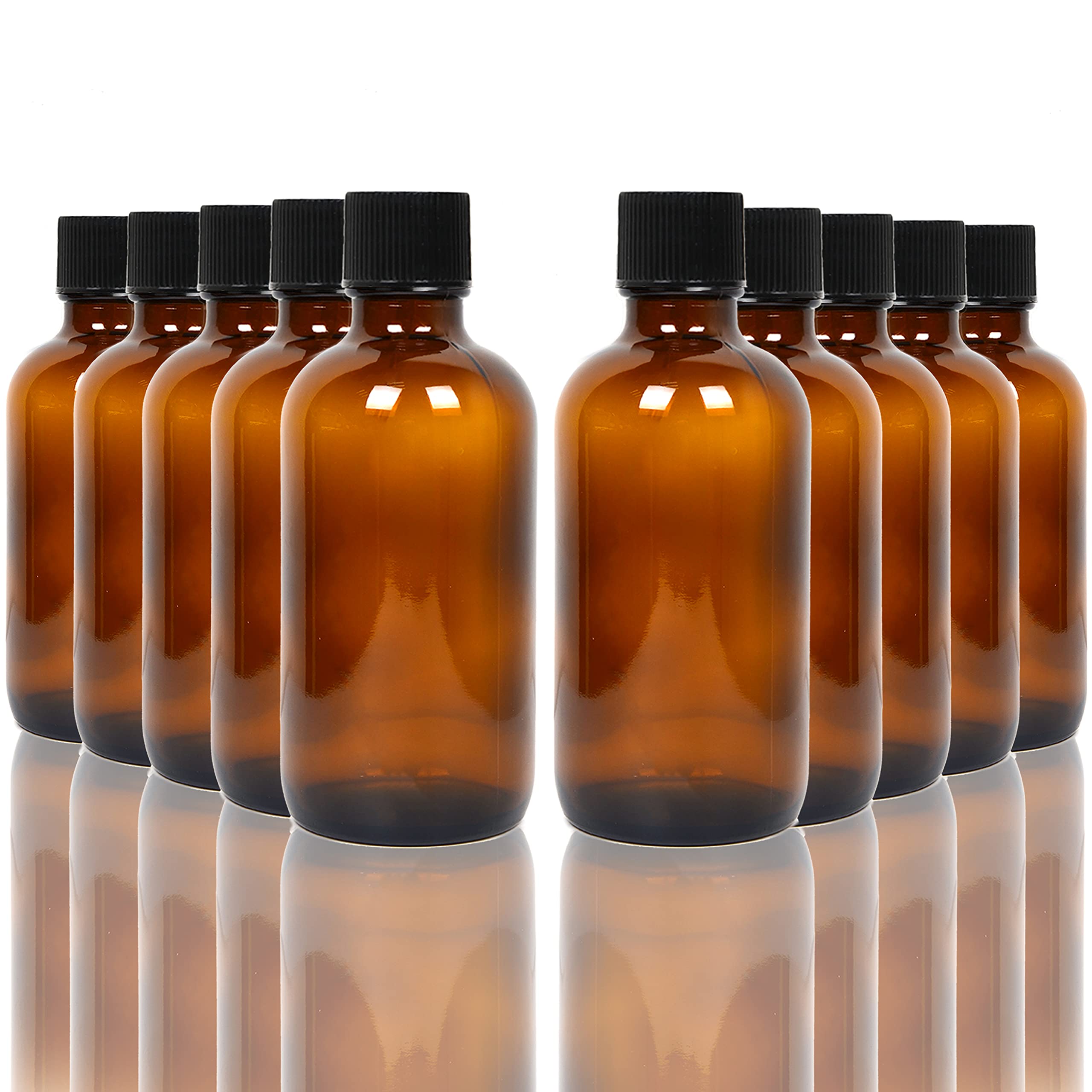 Youngever 16 Pack 3.5 Ounce Empty Glass Bottles with Lids, Amber Glass Tight Seal Lids, Refillable Container for Essential Oils, Vanilla Extract and More