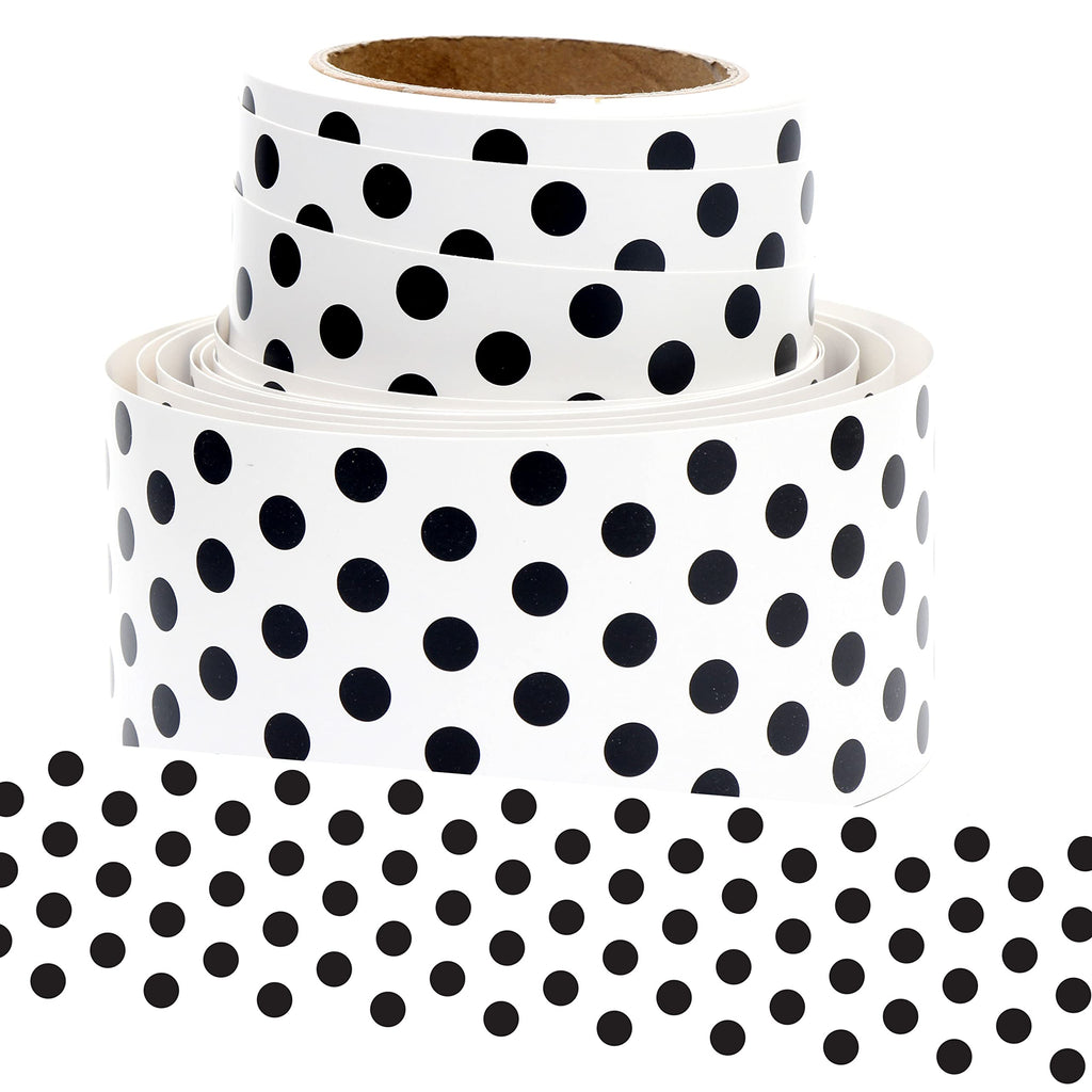 Youngever 52.5 ft Bulletin Board Borders Confetti Border for Classroom Decoration (White Polka Dot Design)