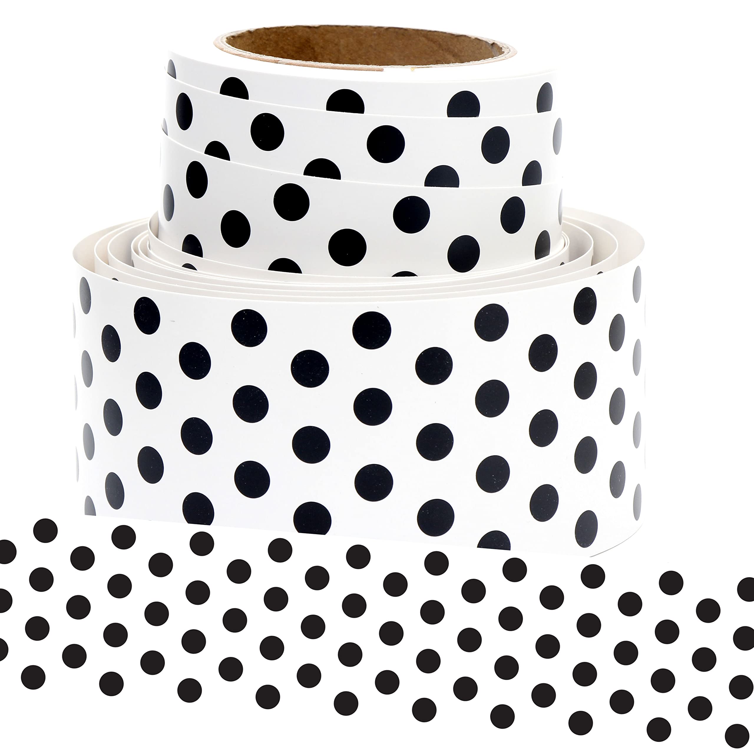 Youngever 52.5 ft Bulletin Board Borders Confetti Border for Classroom Decoration (White Polka Dot Design)