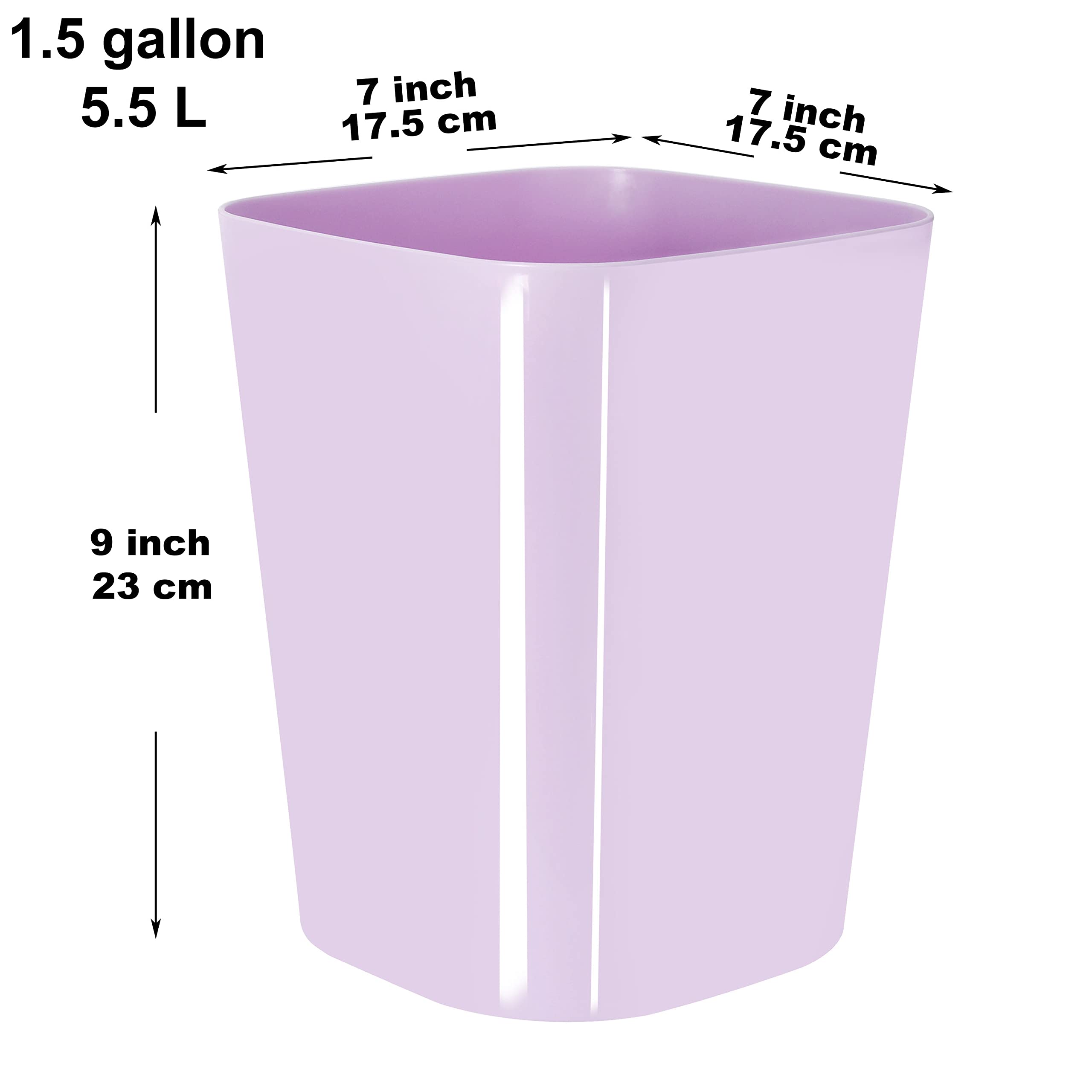 Youngever 2 Pack 1.5 Gallon Square Trash Can, Plastic Garbage Container Bin, Small Trash Bin for Home Office, Living Room, Study Room, Kitchen, Bathroom