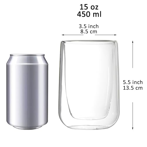 Youngever 2 Pack Glass Coffee Cups, Double Wall Thermo Insulated Coffee Cups, Glass Coffee Mugs (15 Ounce)