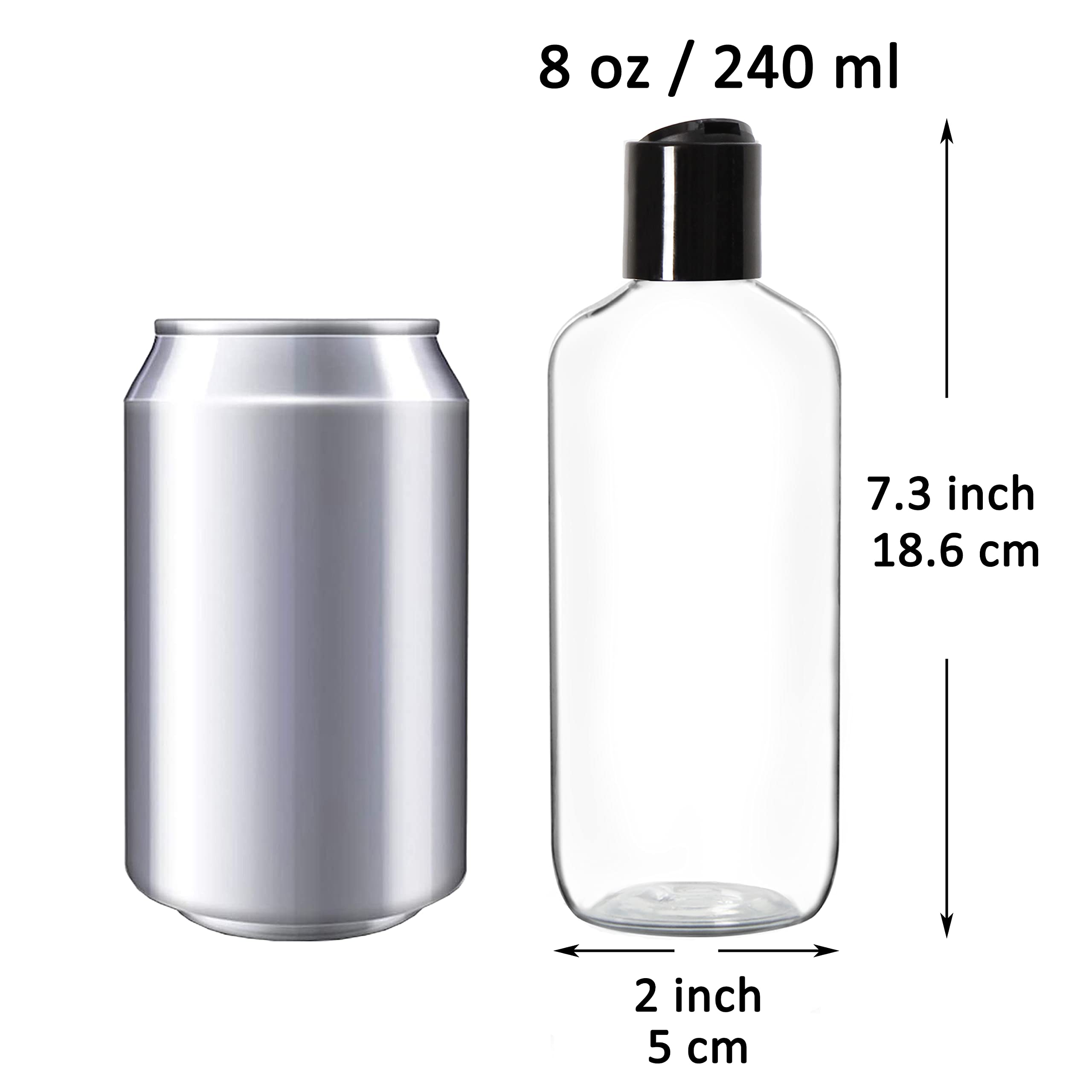Youngever 10 Pack Clear Plastic Empty Bottles with Disc Cap 8 Ounce, Refillable Cosmetic Bottles, Squeeze Containers for Shampoo, Liquid Body Soap, Lotion, Cream (Long)