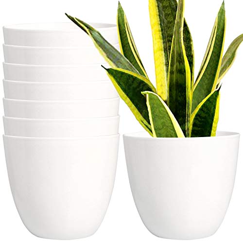 Youngever 7 Pack 6.5 Inch Plastic Planters Indoor Flower Plant Pots, Modern Decorative Gardening Pot with Drainage for All House Plants, Flowers, Herbs, Succulents and Hanging Plants