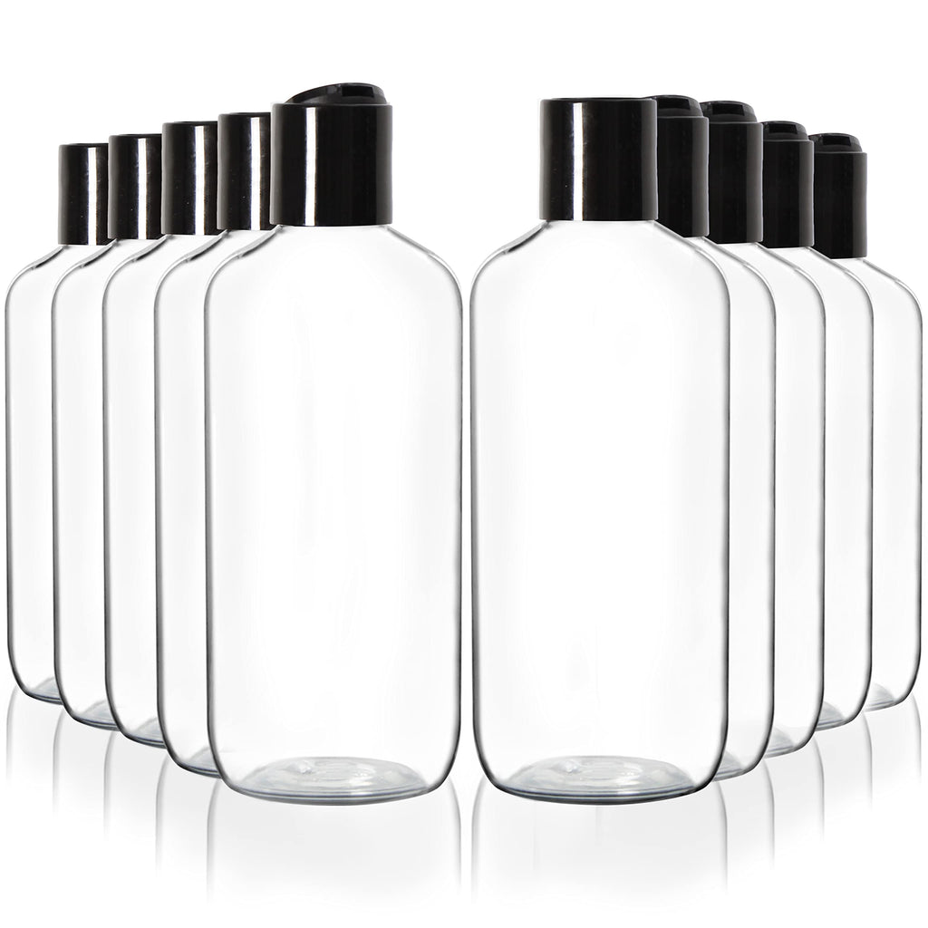 Youngever 10 Pack Clear Plastic Empty Bottles with Disc Cap 8 Ounce, Refillable Cosmetic Bottles, Squeeze Containers for Shampoo, Liquid Body Soap, Lotion, Cream (Long)