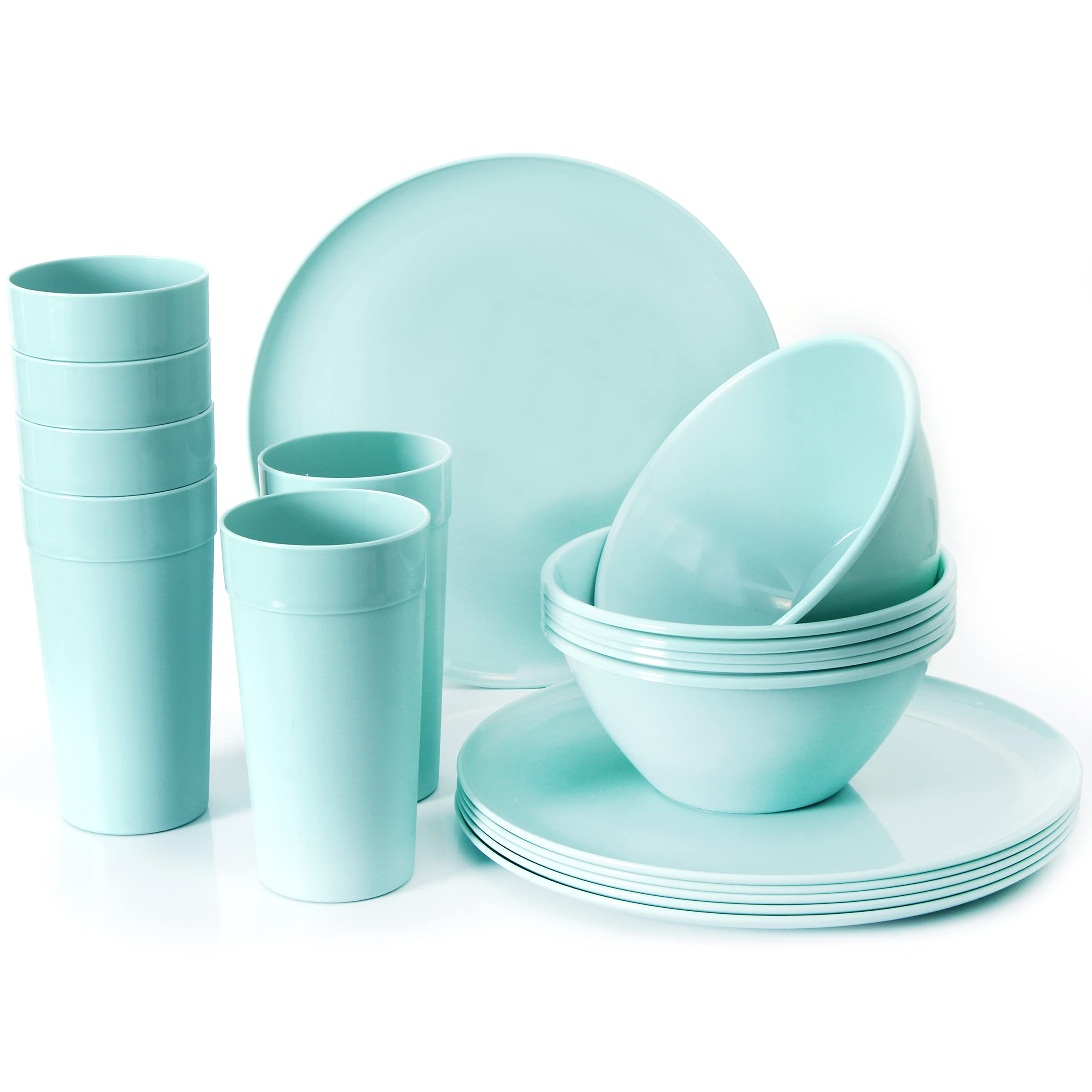 Youngever 18-Piece Plastic Kitchen Dinnerware Set, Plates, Dishes, Bowls, Cups, Service for 6