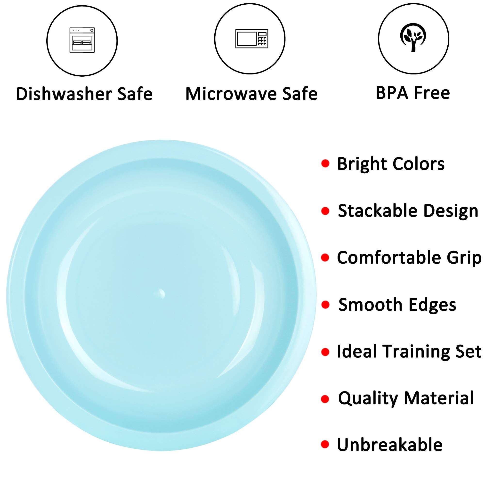 Youngever 9 Pack 20cm Small Plastic Plates, Kids Plates, Re-usable Toddler Plates, Snack Plates, Microwave Safe, Dishwasher Safe, Set of 9