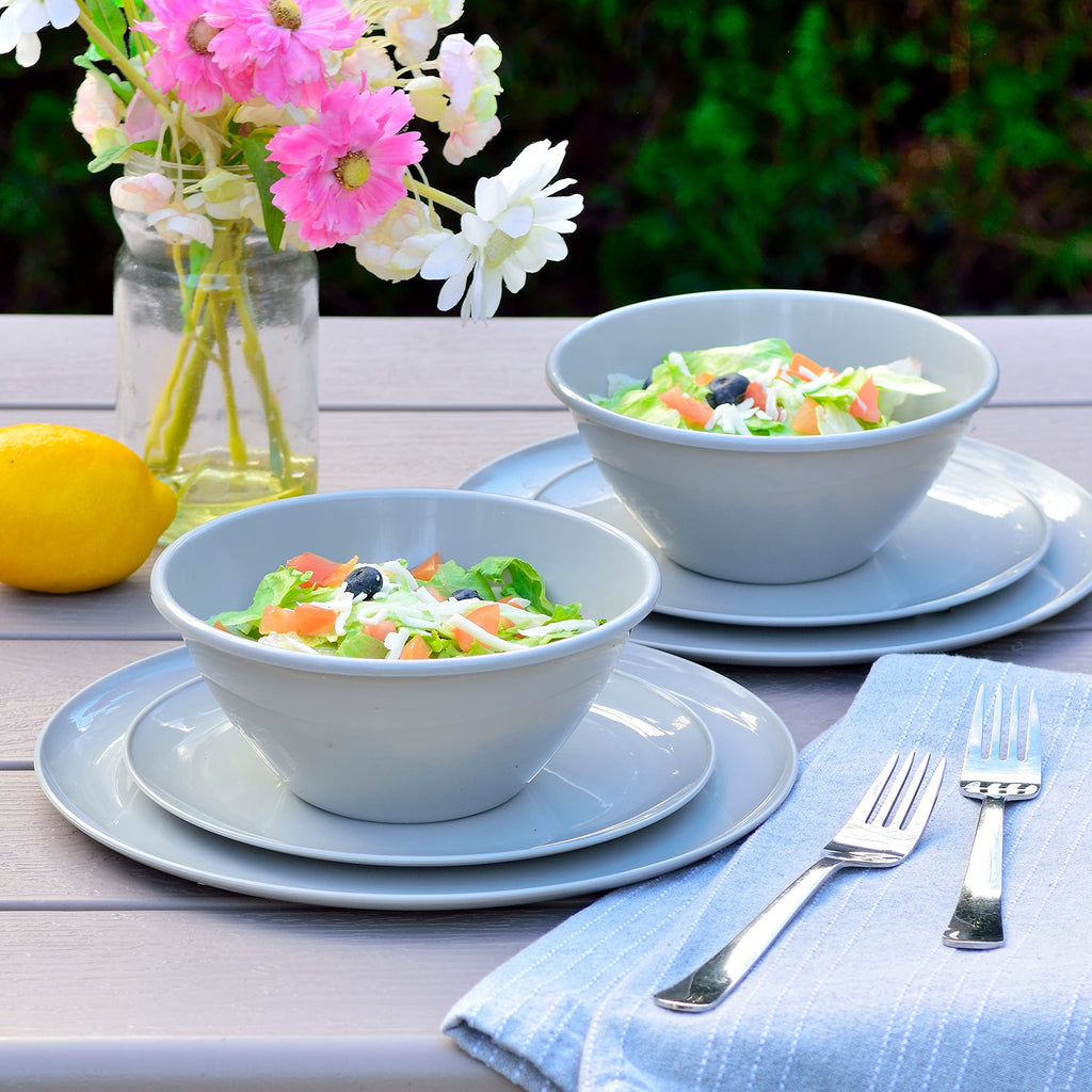 Youngever 18 Pieces Plastic Kitchen Dinnerware Set, Plates (8 Inch & 10 Inch), Bowls (32OZ), Service for 6