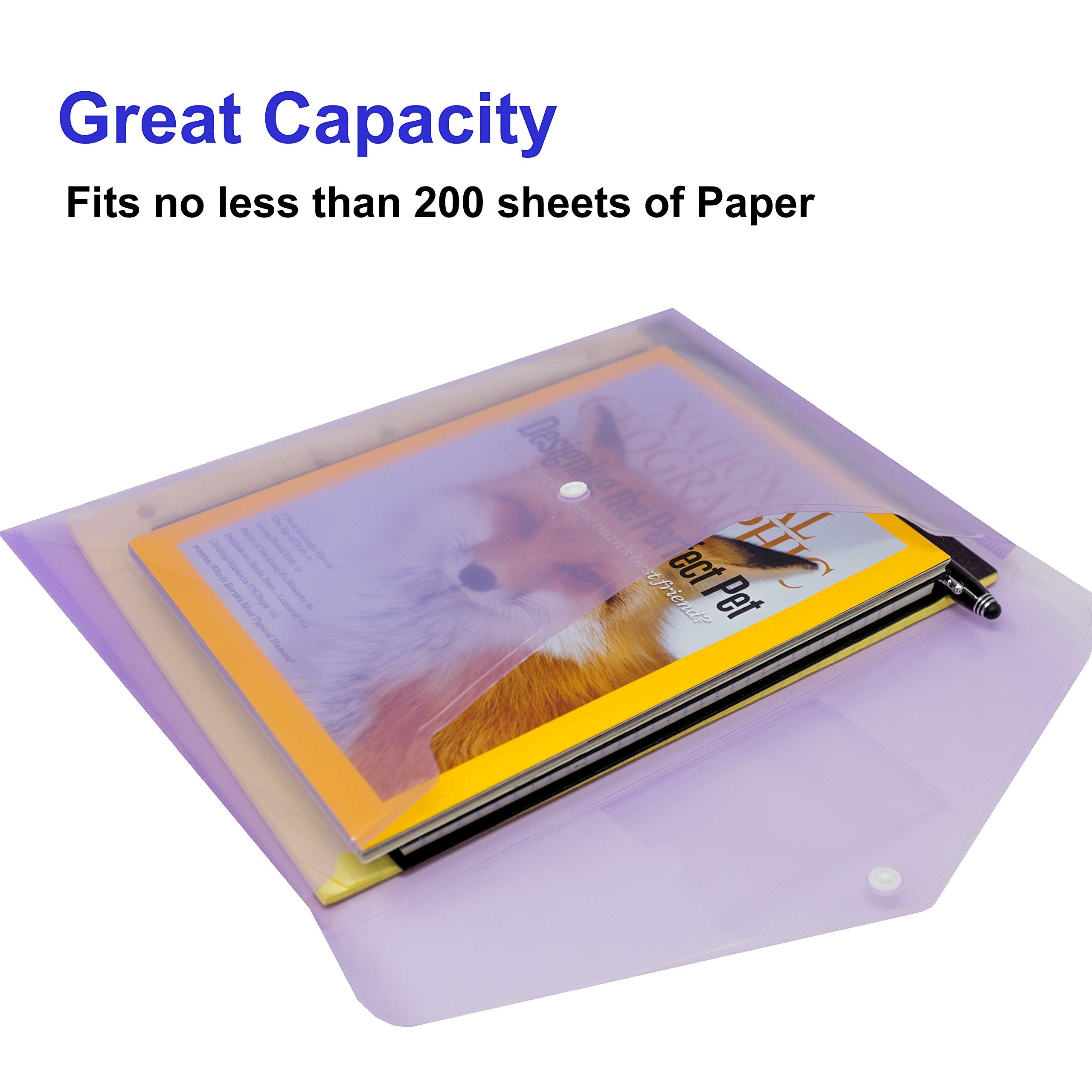 Youngever 21 Pack Plastic Envelopes Poly Envelopes, Clear Document Folders, US Letter A4 Size File Envelopes with Label Pocket Snap Button, for School Home Work Office Organization, 7 Assorted Colors