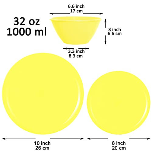 Youngever 18 Pieces Plastic Kitchen Dinnerware Set, Plates (8 Inch & 10 Inch), Bowls (32OZ), Service for 6