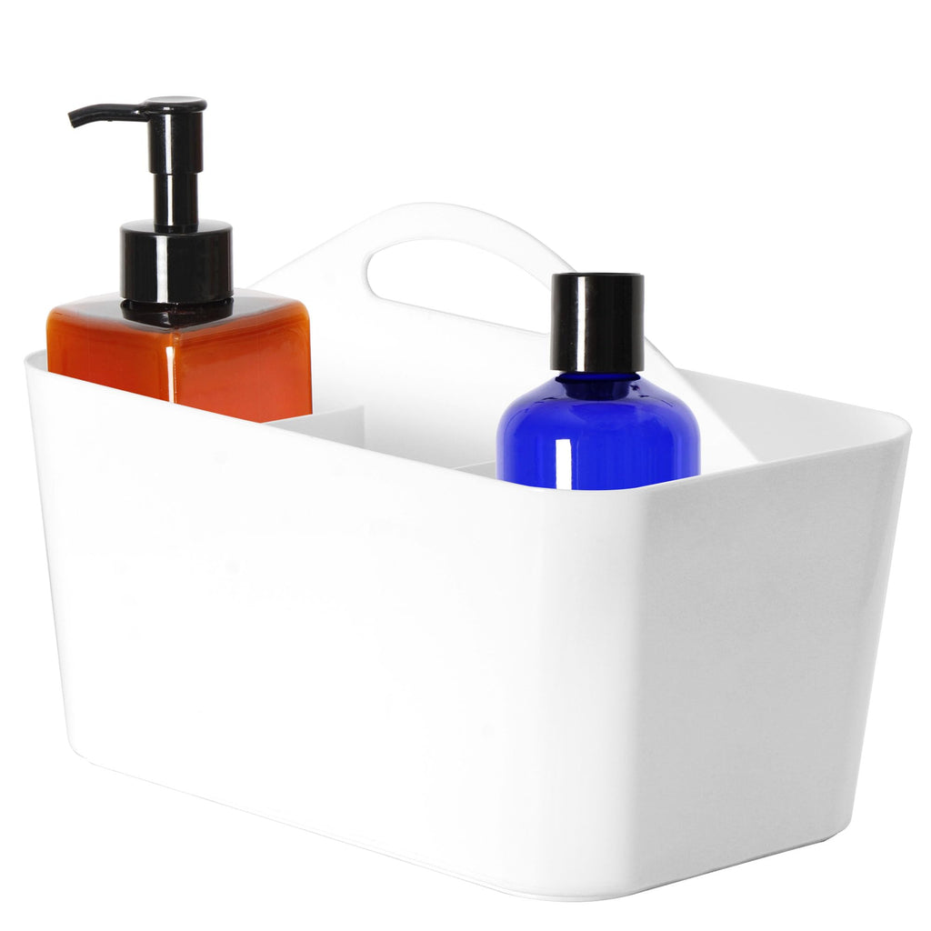 Youngever Plastic Shower Caddy Storage Organizer Utility Tote, Storage Caddy, Divided Basket Bin, Plastic Pantry Caddy Storage Bin, White Divided Caddy Organizer, Under Sink Cabinet Organizer Basket