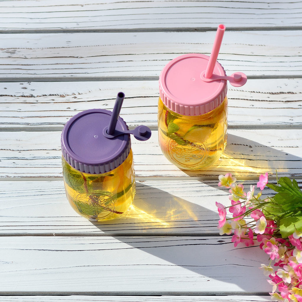 Youngever 18 Pack Plastic Mason Jar Lids with 9 Pack Silicon Straws, Food Grade Plastic Storage Caps for Mason, Canning Jars