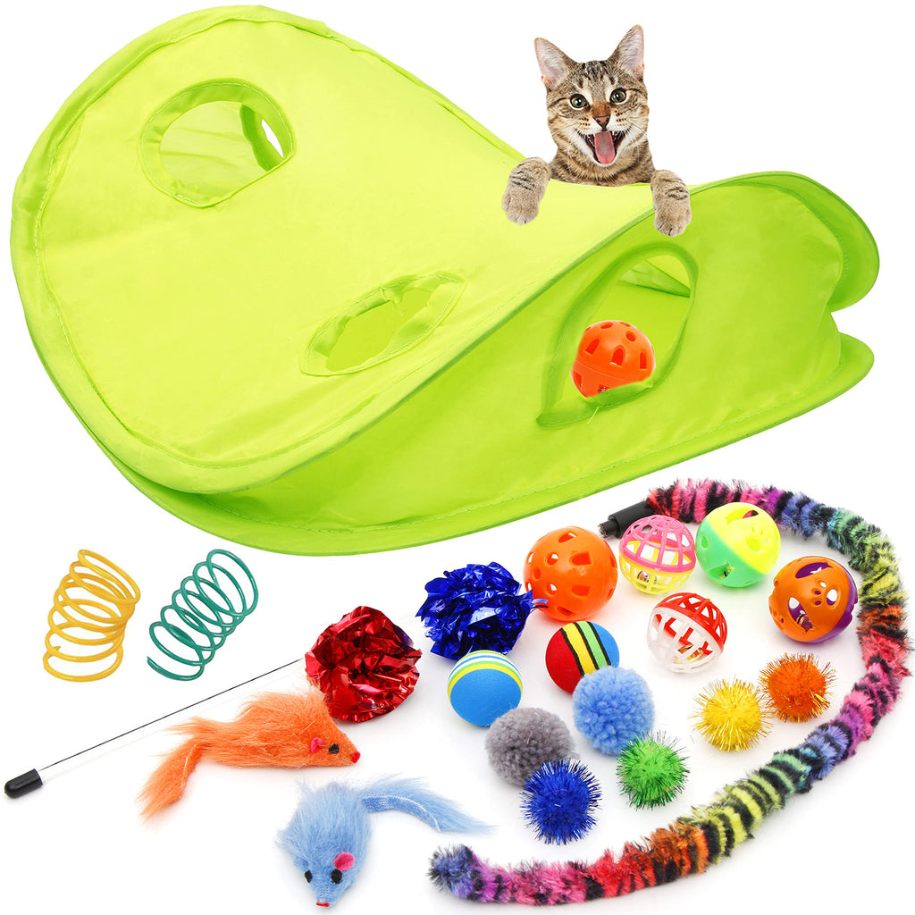 Youngever 18 Cat Toys Kitten Toys Assortments, Cat Teaser Wand, Interactive Bell Toy, Sparkle Balls for Cat, Puppy, Kitty, Kitten