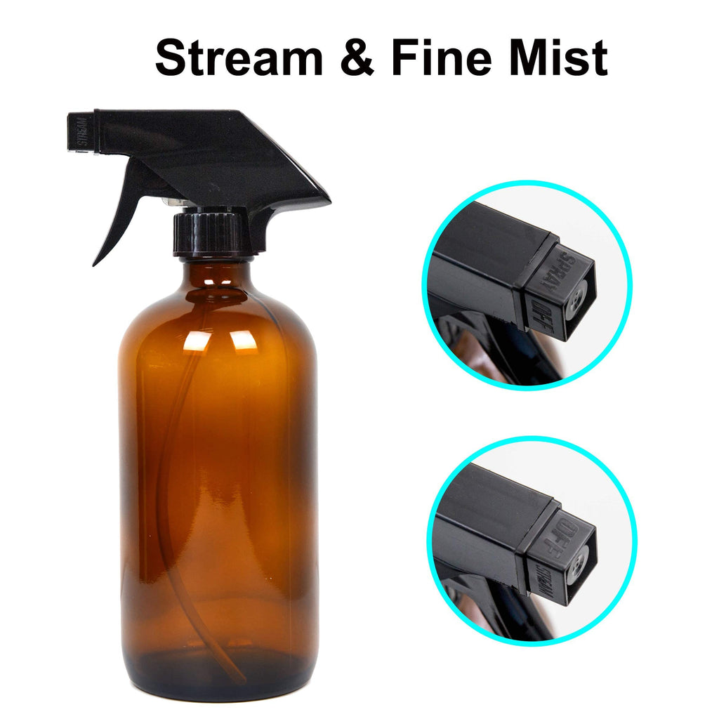 Youngever 4 Pack 16 Ounce Empty Glass Spray Bottles, Refillable Container for Essential Oils, Cleaning Products, or Aromatherapy, Trigger Sprayer with Mist and Stream Settings