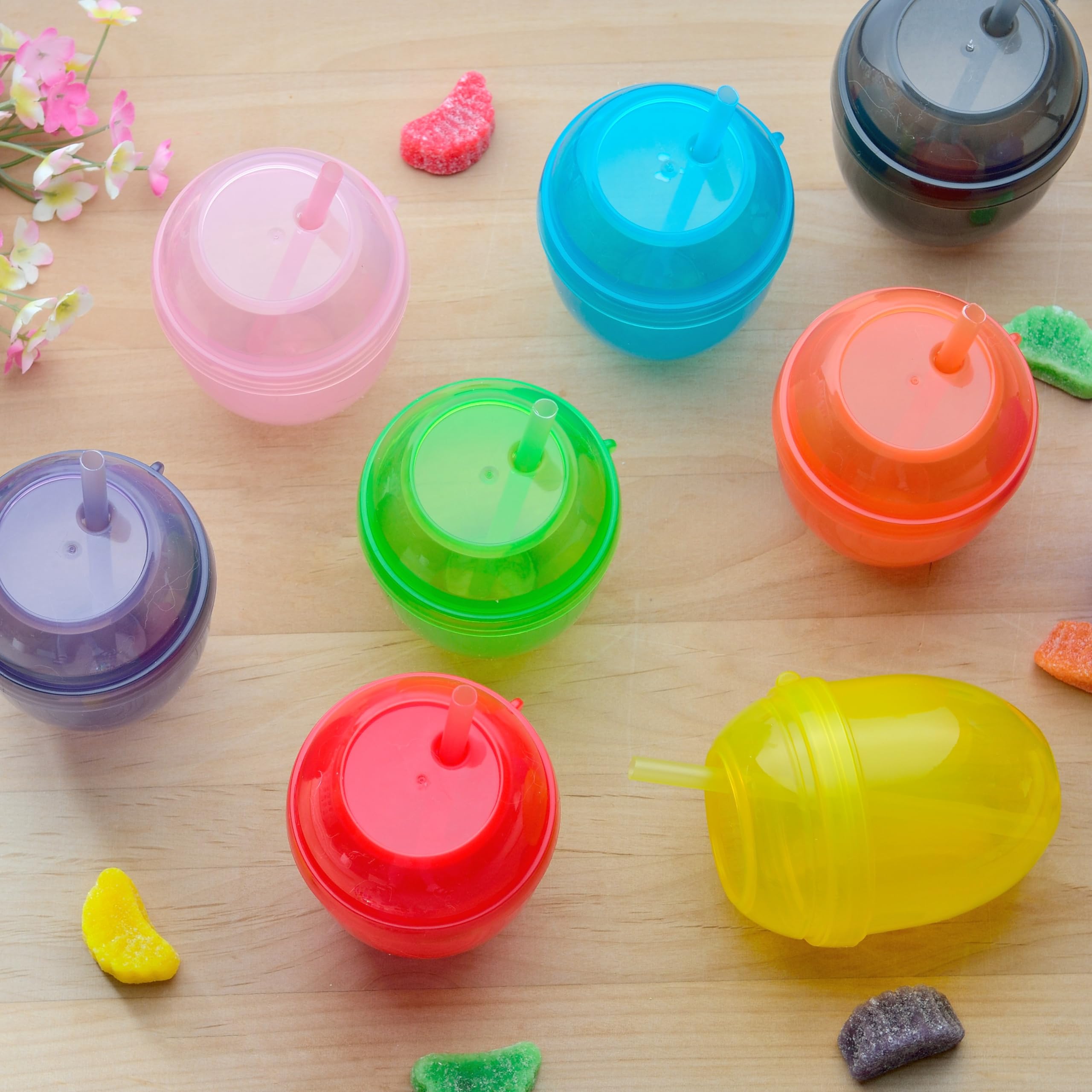 Youngever 9 Sets 7 Ounce Plastic Kids Cups with Straws, 9 Reusable Toddler Cups with Straws in 9 Assorted Colors