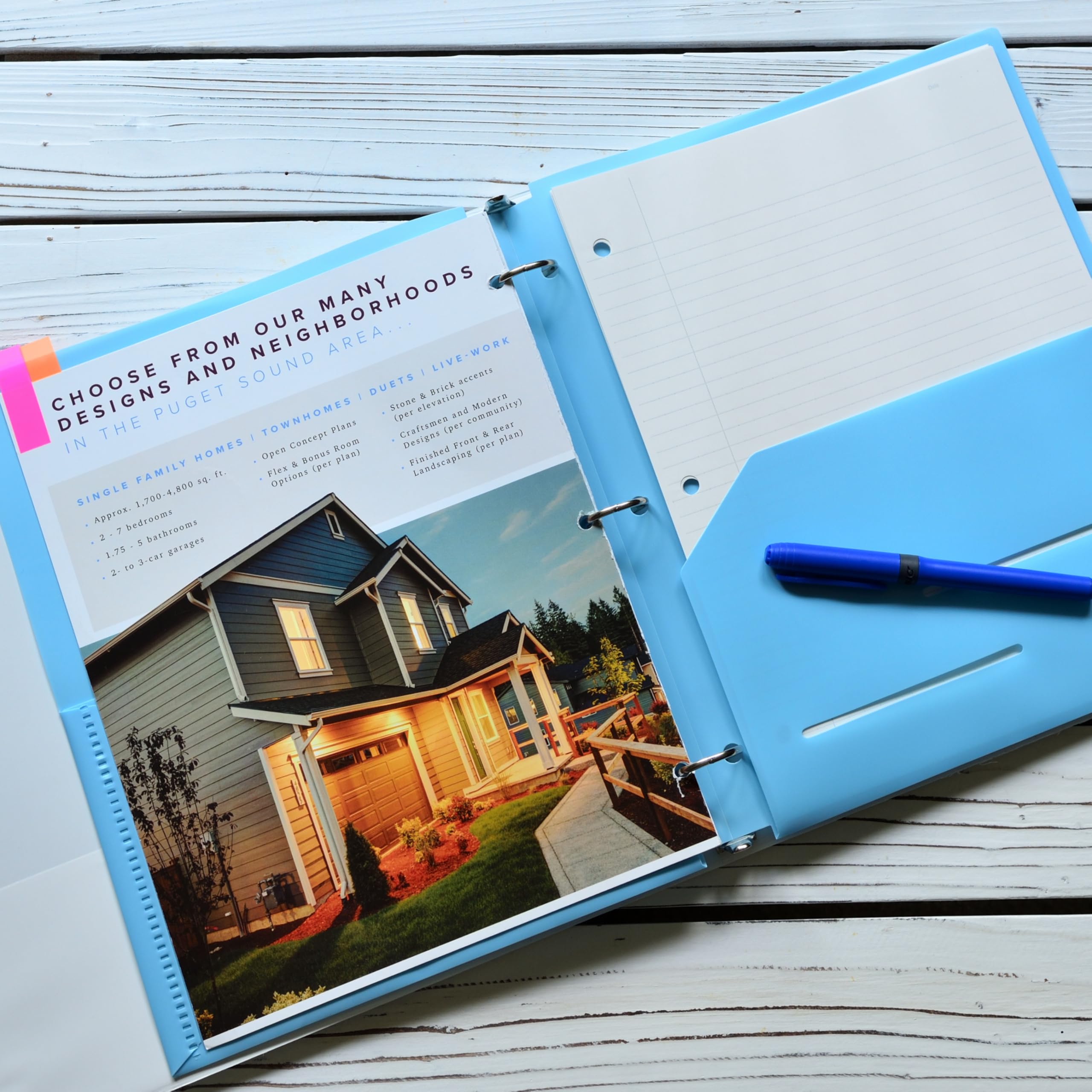 Youngever 6 Pack Heavy Duty Plastic Two Pocket Folders, Binder Dividers with Pocket, 3 Hole Punch Folder with Notches, Binder Folders