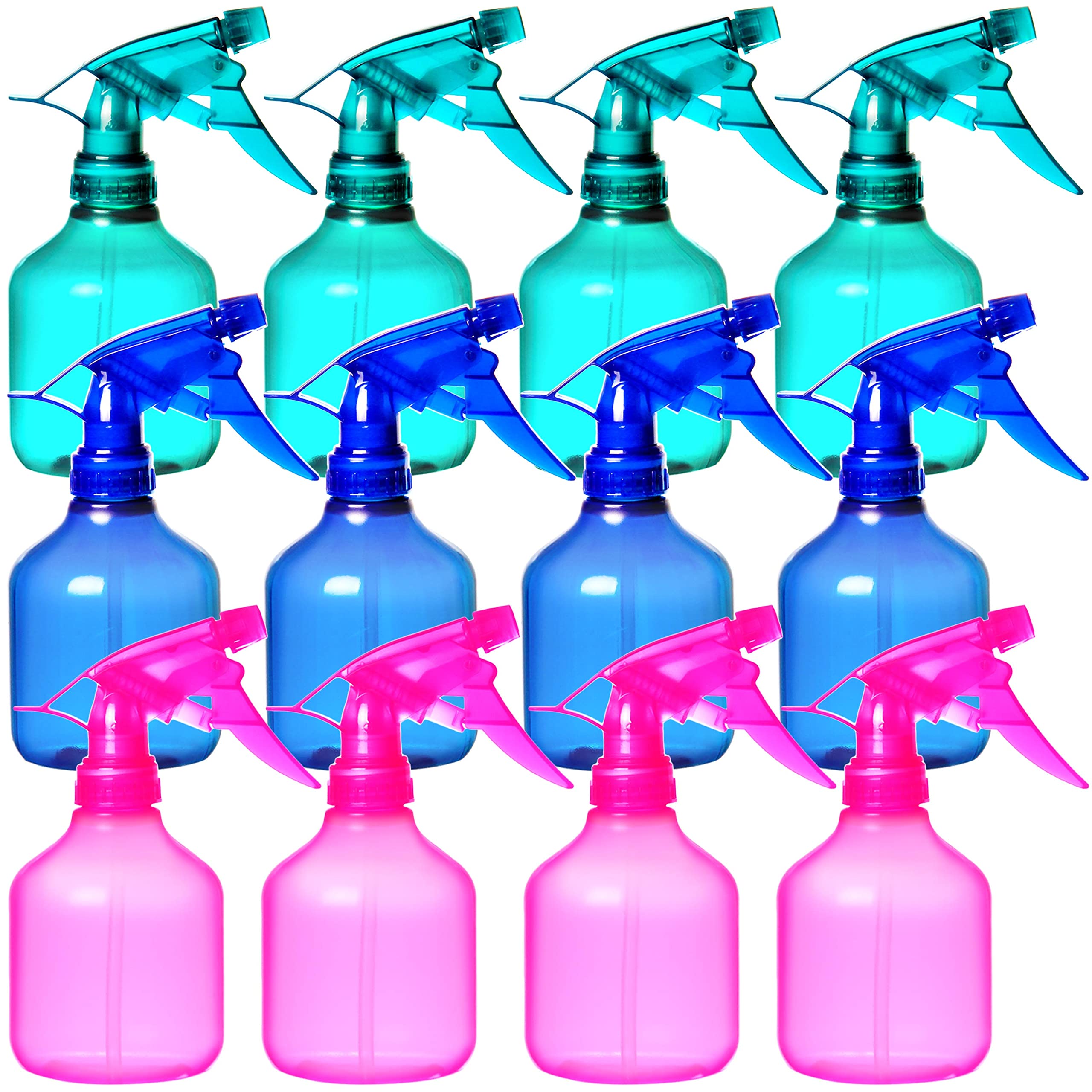 Youngever 12 Pack Empty Plastic Spray Bottles, Spray Bottles for Hair and Cleaning Solutions, 3 Assorted Colors