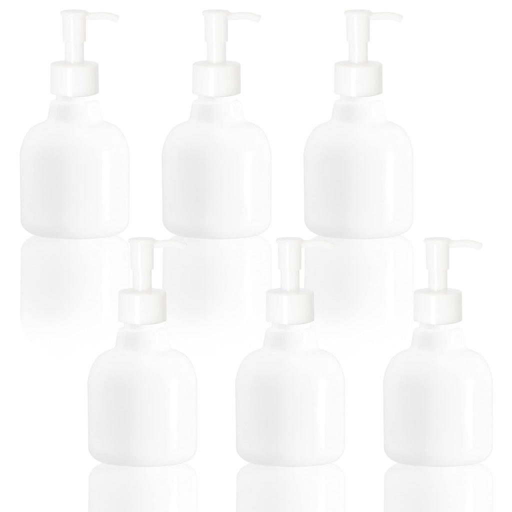 Youngever 6 Pack Plastic Pump Bottles 8 Ounce, Refillable Plastic Pump Bottles with Travel Lock (White)
