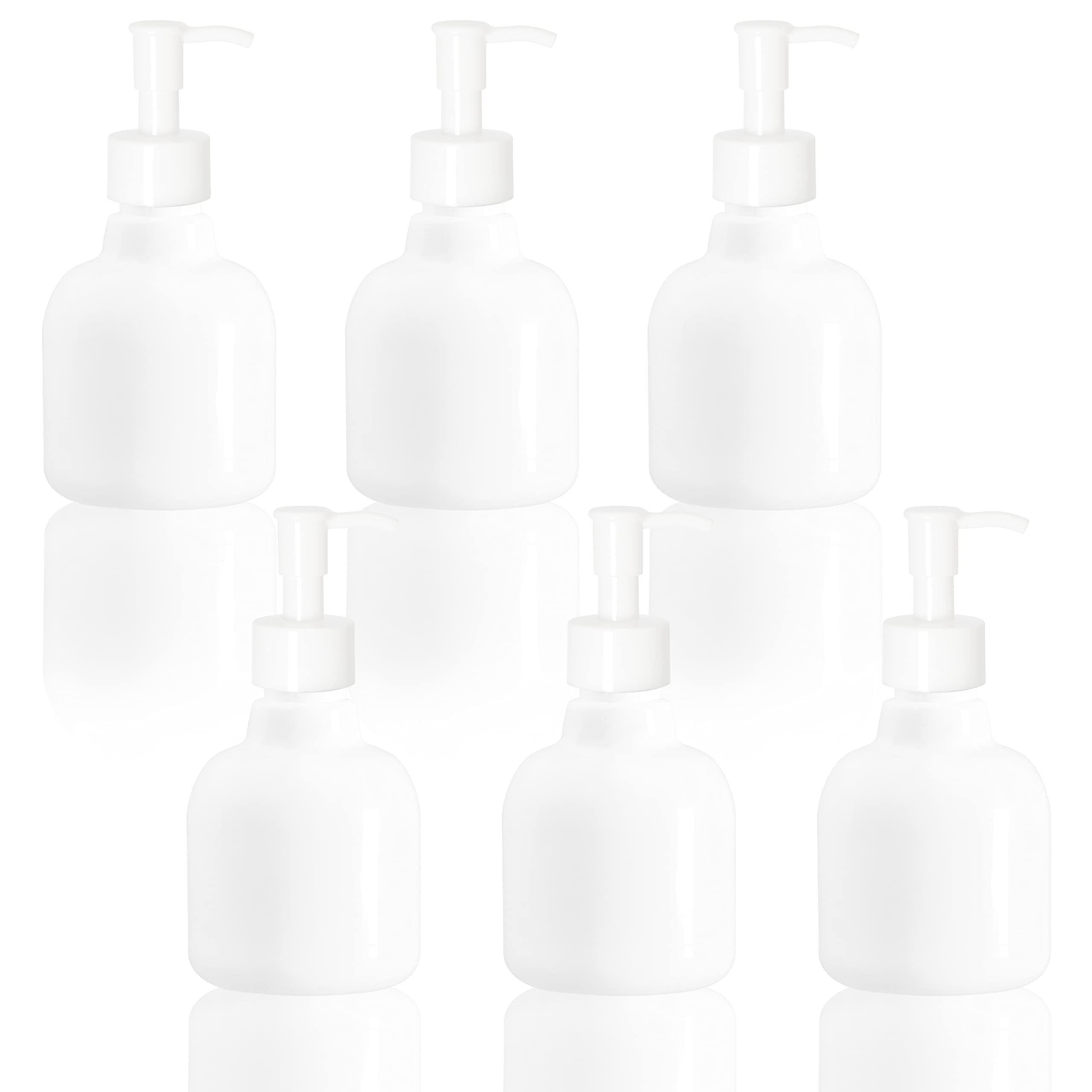 Youngever 6 Pack Plastic Pump Bottles 8 Ounce, Refillable Plastic Pump Bottles with Travel Lock (White)