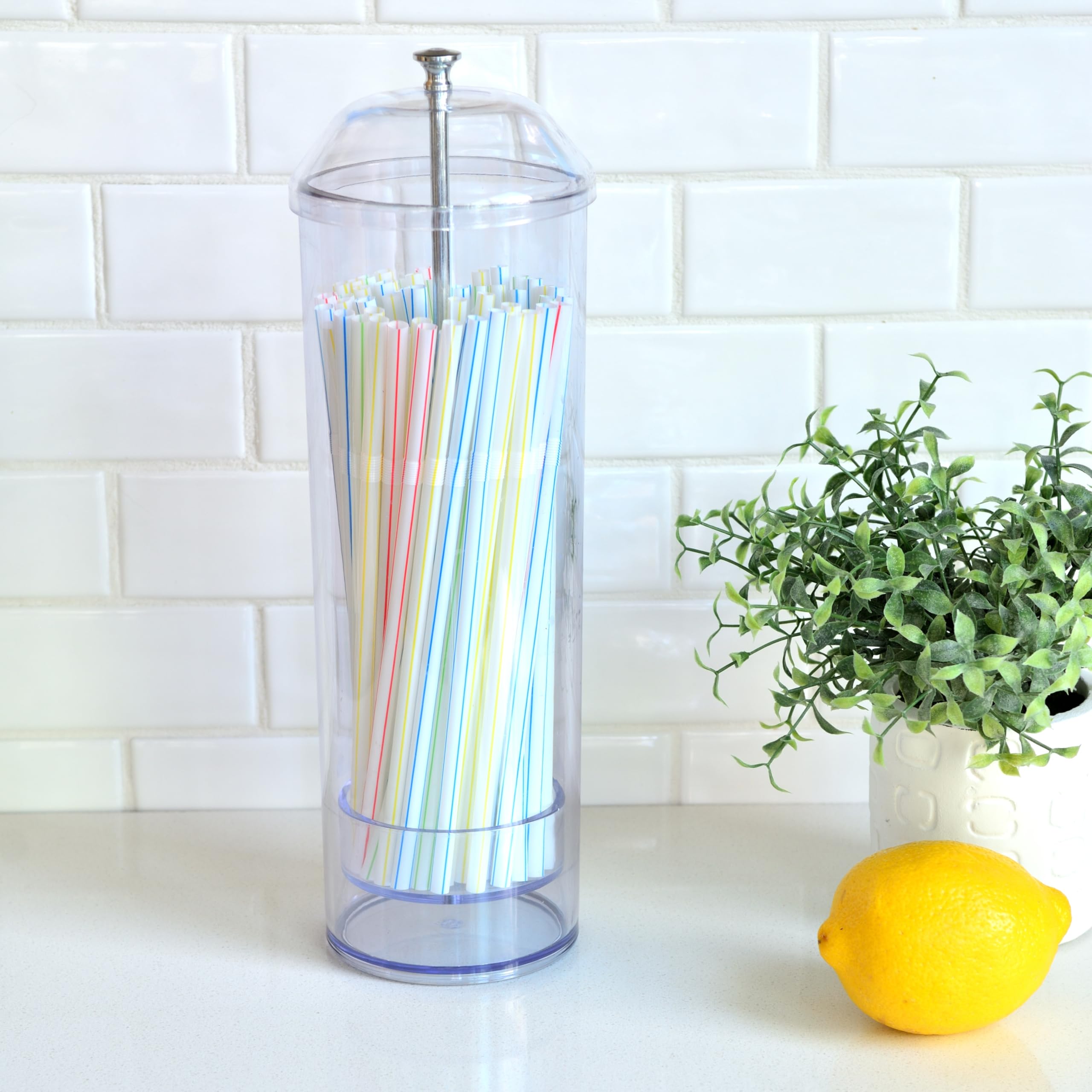 Youngever Straw Dispenser, Plastic Drinking Straw Container with Lid (Long Straw)