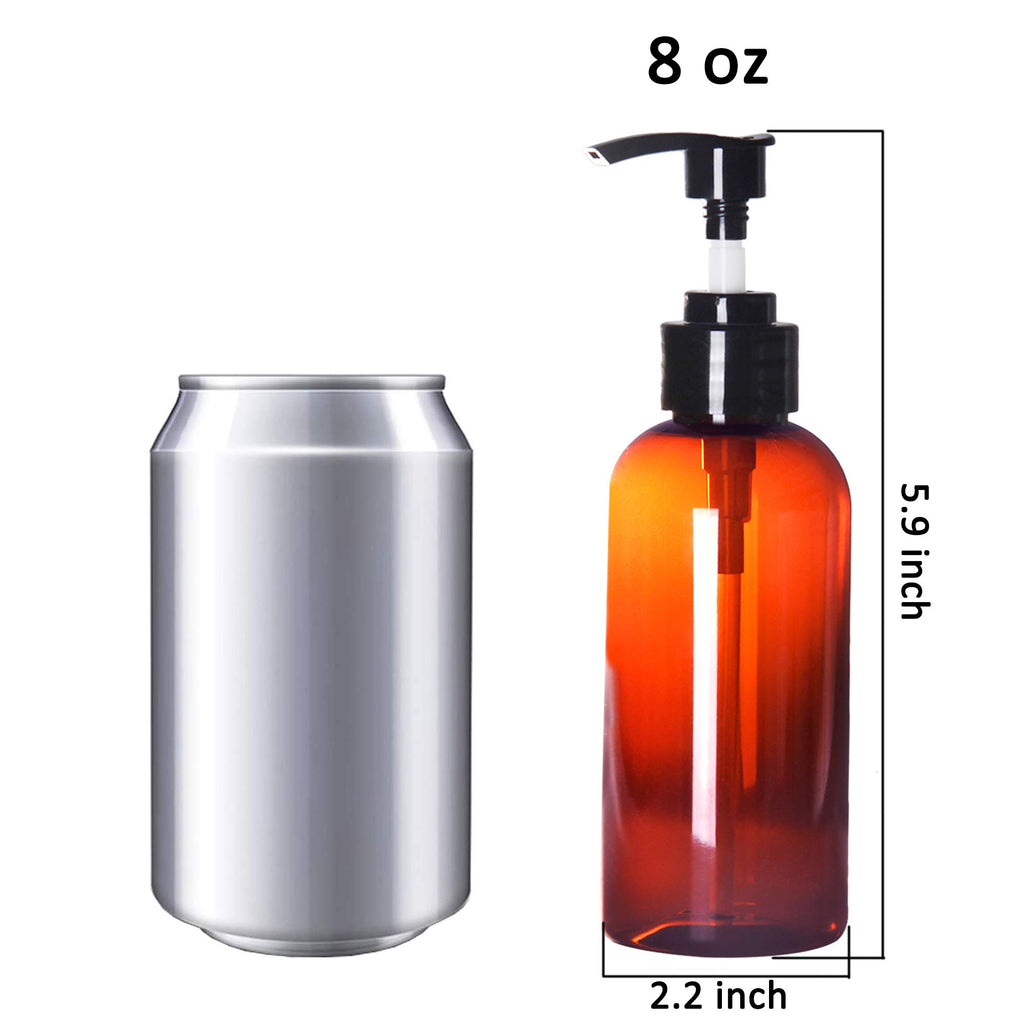 Youngever 6 Pack Amber Plastic Pump Bottles, Refillable Plastic Pump Bottles for Dispensing Lotions, Shampoos, Hand Sanitizer and More