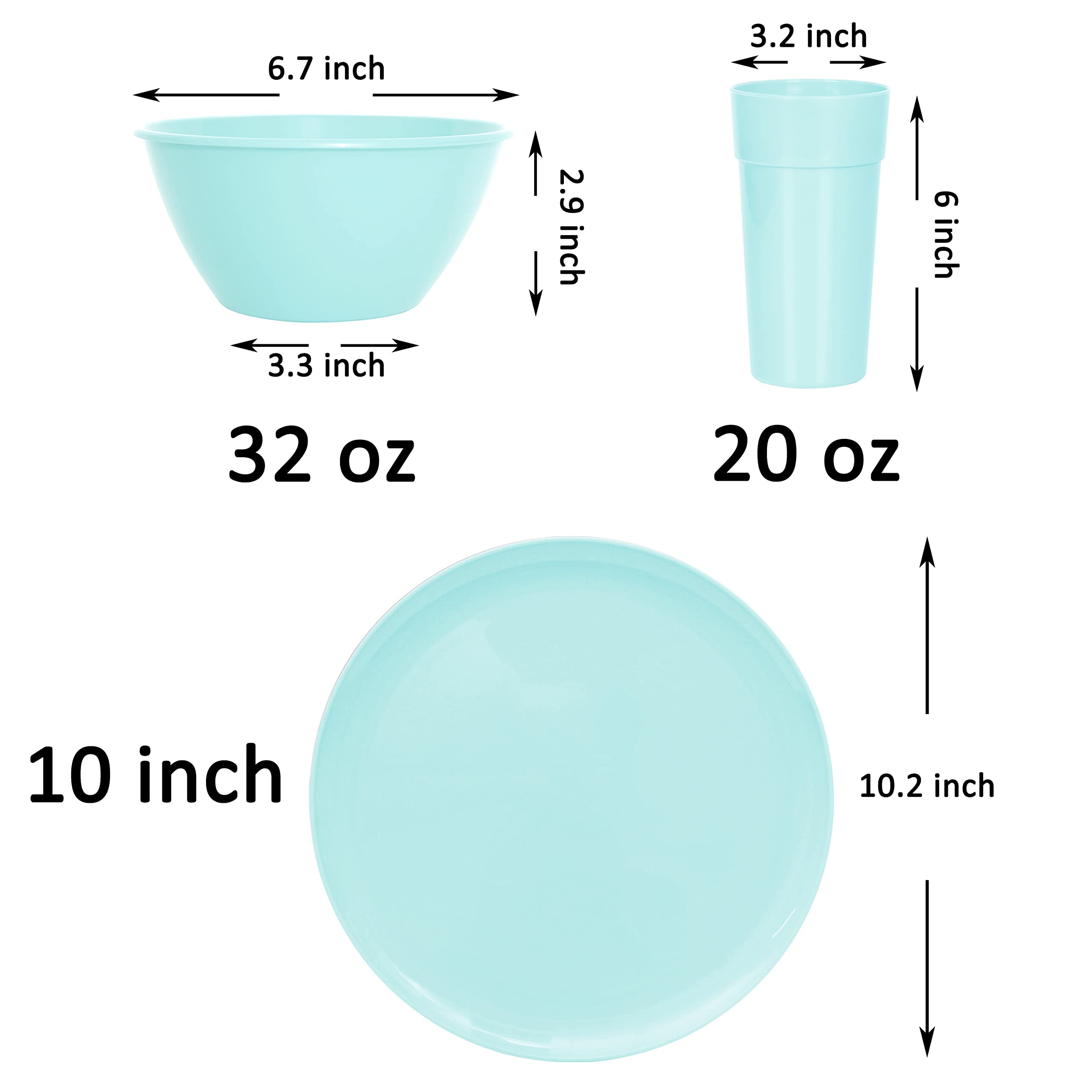 Youngever 18-Piece Plastic Kitchen Dinnerware Set, Plates, Dishes, Bowls, Cups, Service for 6