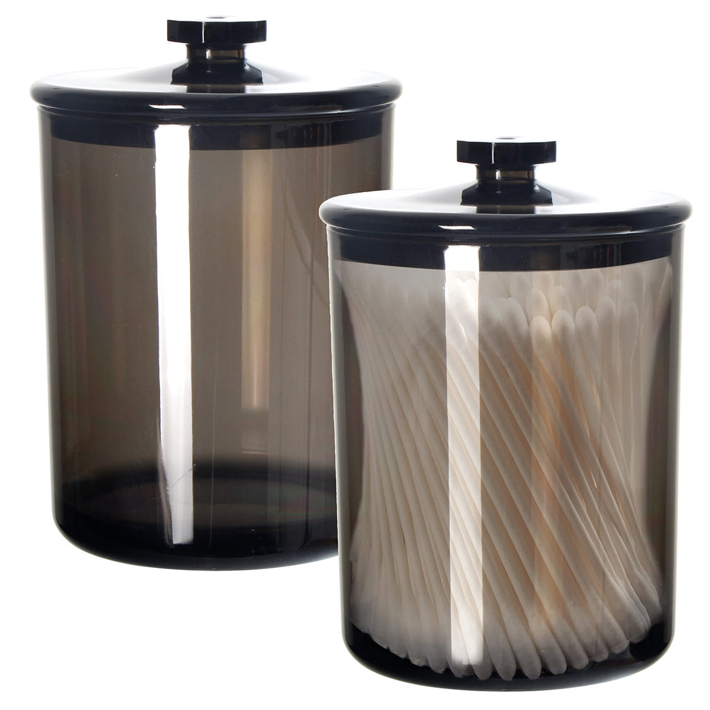 Youngever Black Plastic Apothecary Jars, Qtip Holder, Cotton Swab Holder, Bathroom Vanity Organizer for Cotton Balls, Cotton Pads, Qtips