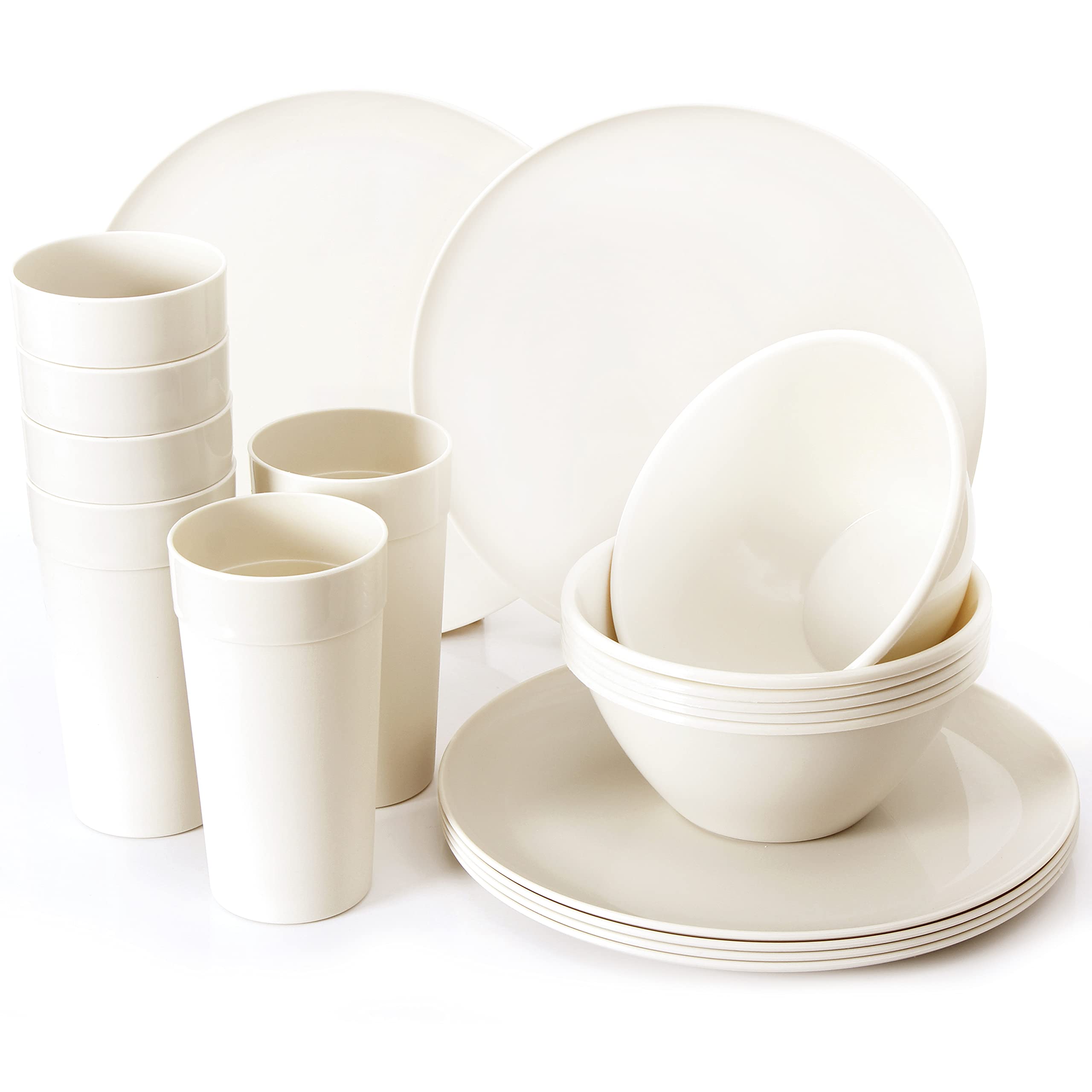 Youngever 18-Piece Plastic Kitchen Dinnerware Set, Plates, Dishes, Bowls, Cups, Service for 6