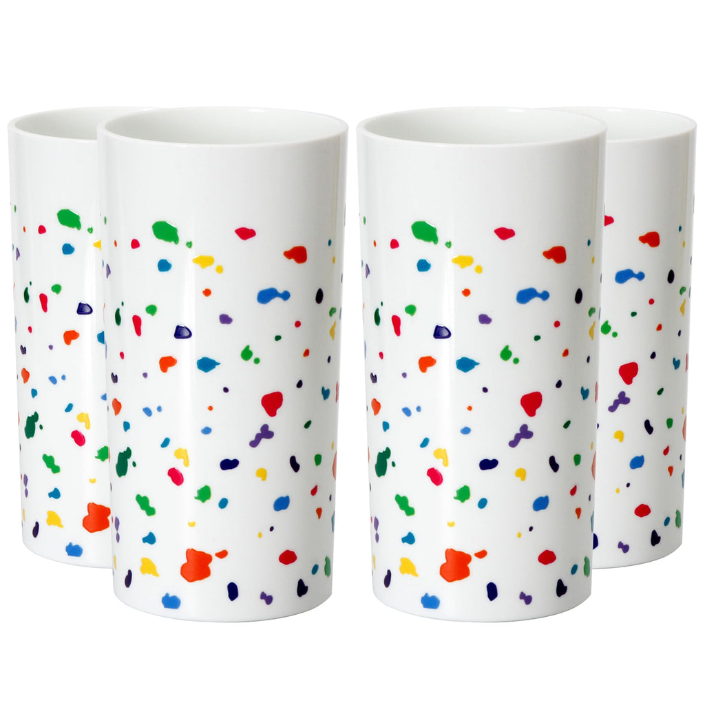Youngever 4 Pack 16 Ounce Plastic Tumblers, Plastic Drinking Cups, Cafe Break-Resistant Drinking Glasses, Shatterproof Drinking Tumblers, Reusable | NO BPA | Top-rack Dishwasher Safe (3D Splatter)