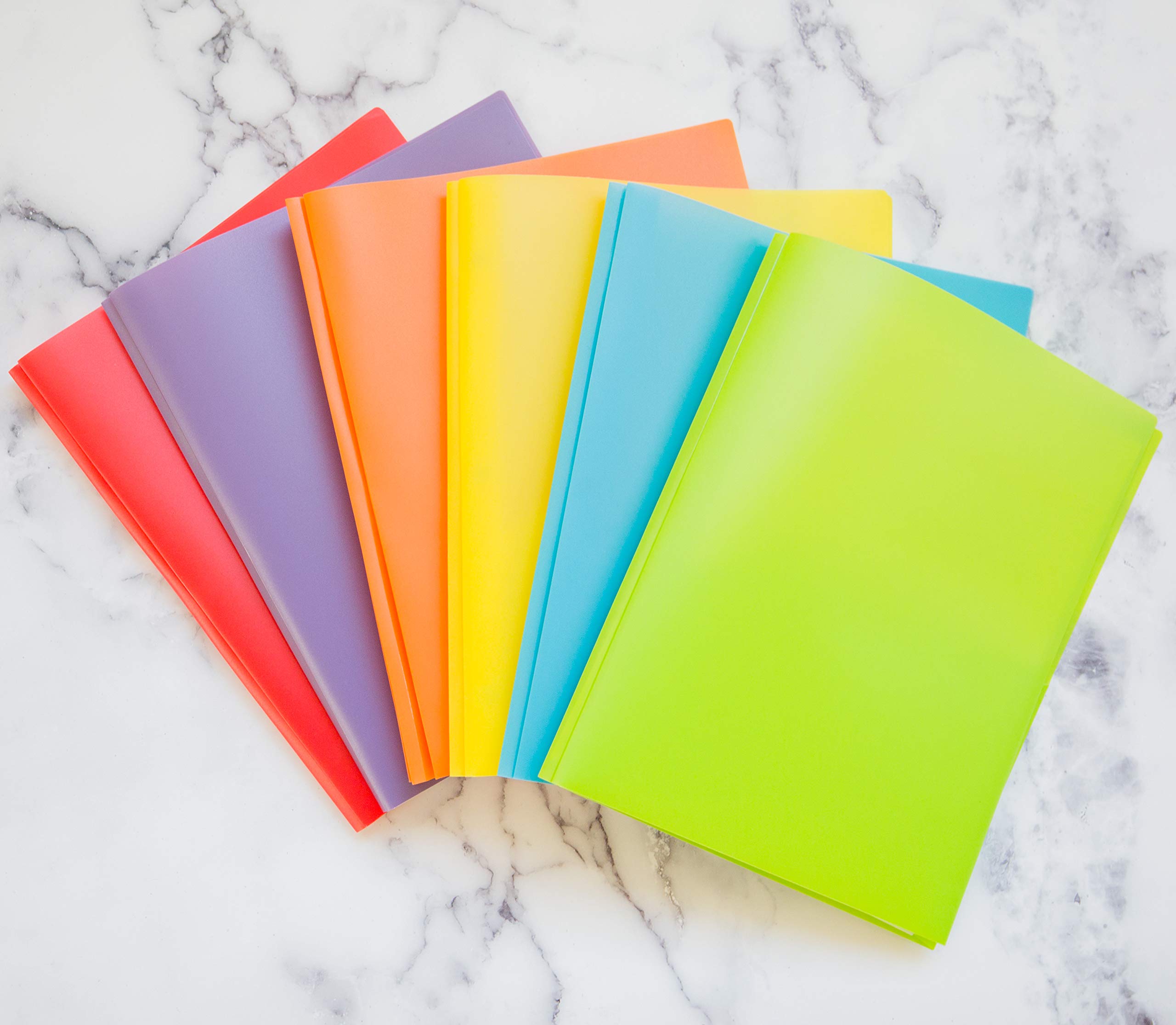 Youngever 12 Pack Heavy Duty Plastic Two Pocket Folders with 3 Prongs, Metal Prongs Fastener, Heavy Duty Plastic 2 Pocket Folder, in 6 Colors