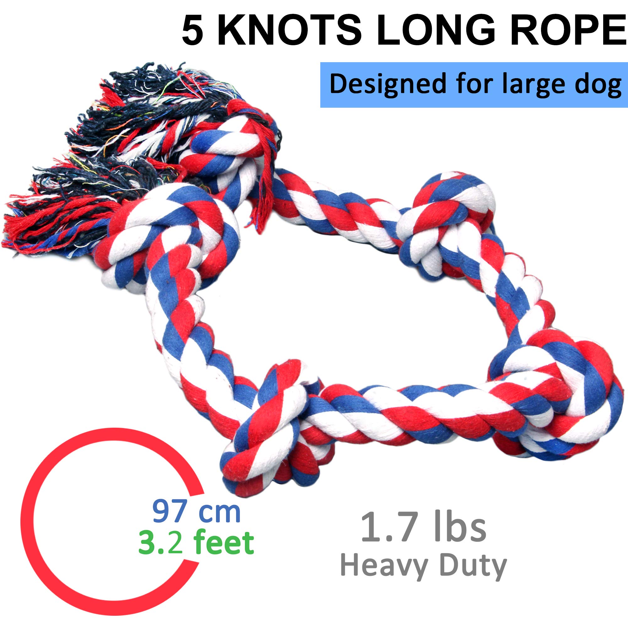 Youngever 3.5 Feet Tough Rope Toys for Aggressive Chewers, XL & Large Dogs, Indestructible Tug War Teeth Cleaning